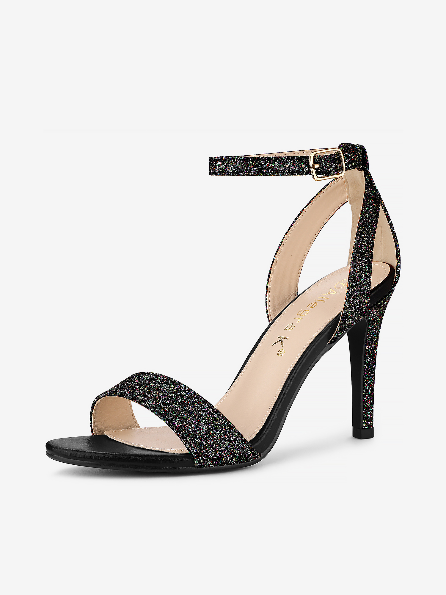 Glitter Ankle Strap Stiletto High Heel Sandals Black/7.5