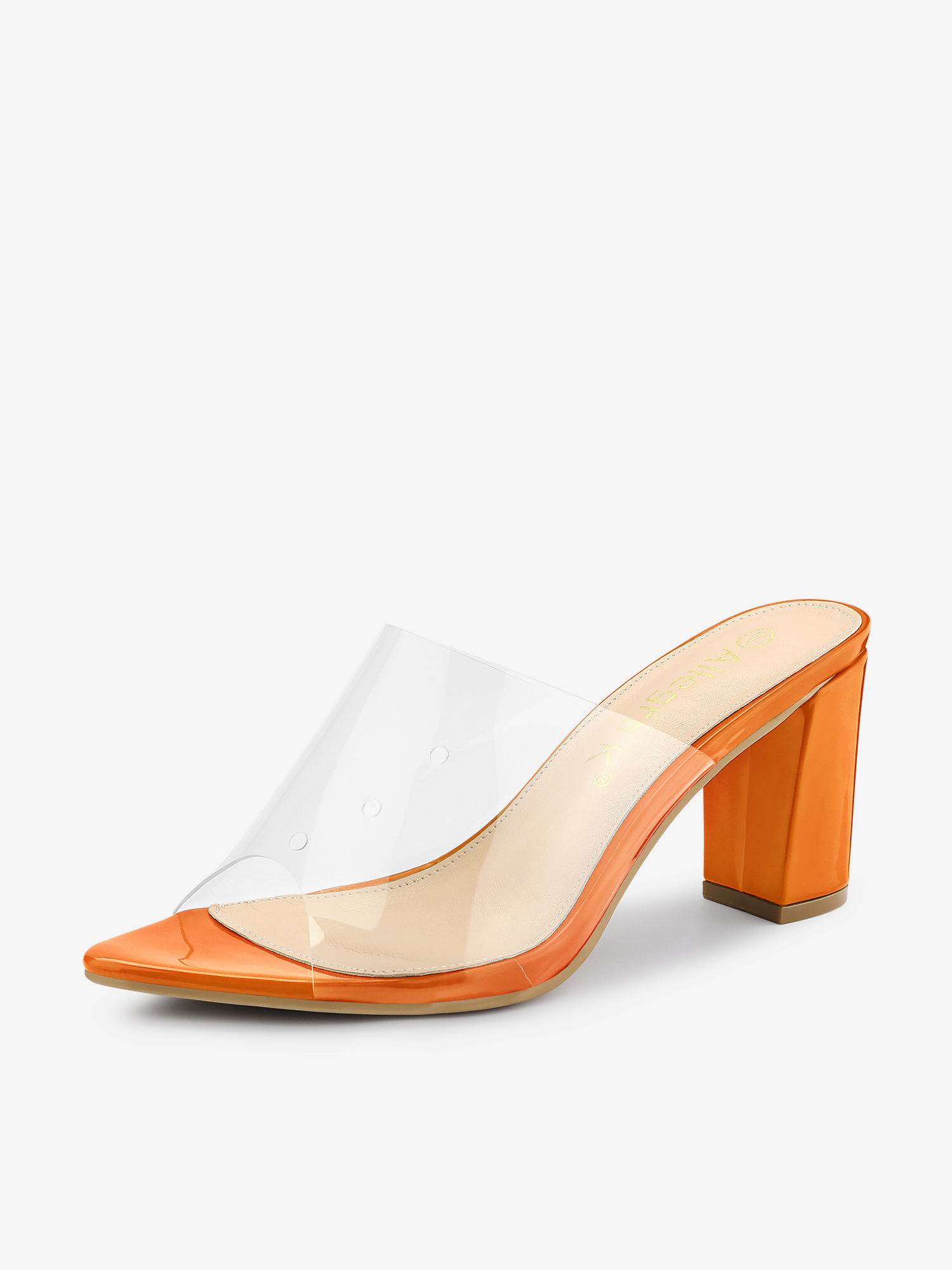 Clear Chunky Heel Slides Sandals Mules Orange/6.5