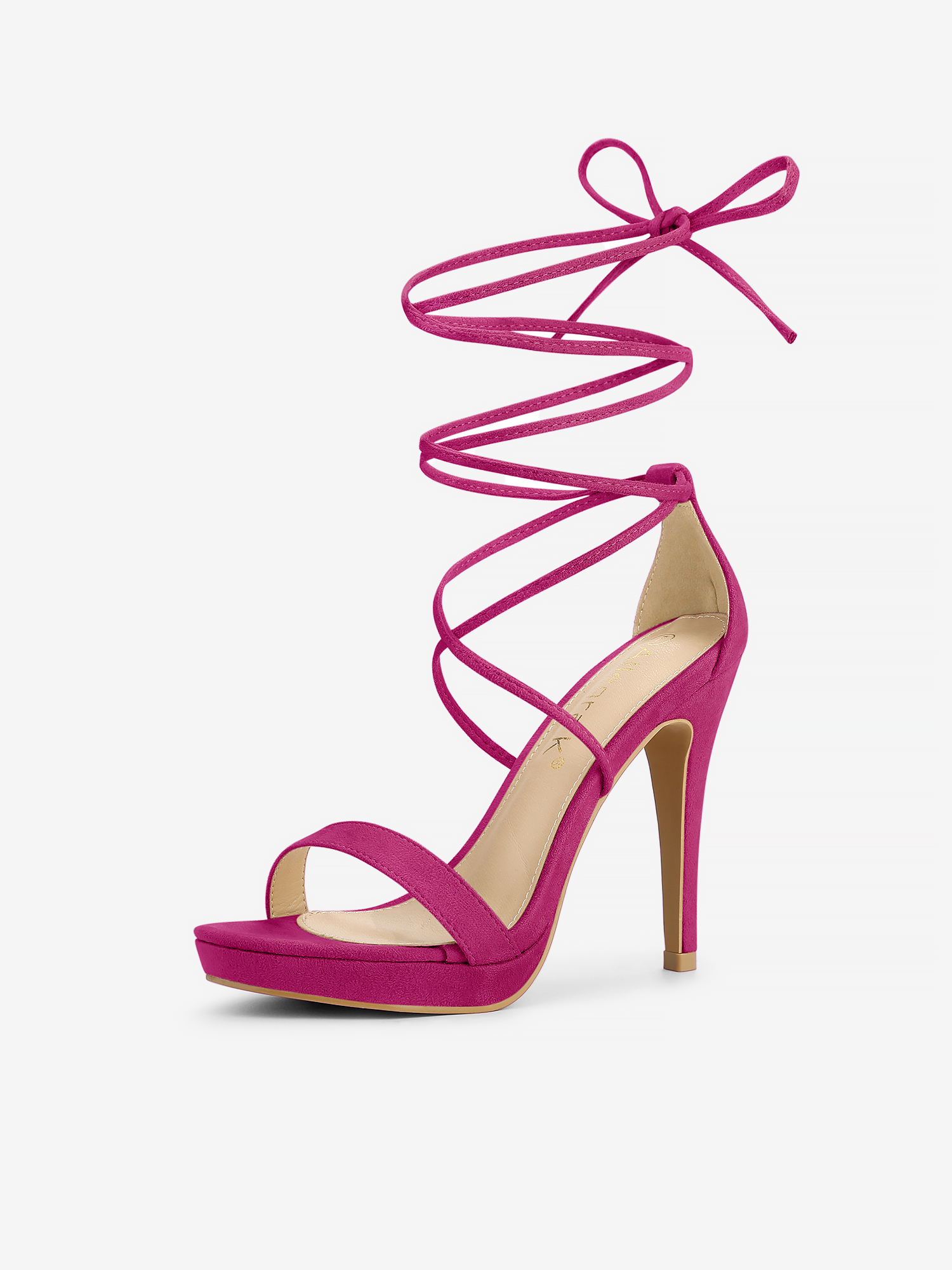 Faux Suede Platform Stiletto Heel Lace Up Sandals Hot Pink/9