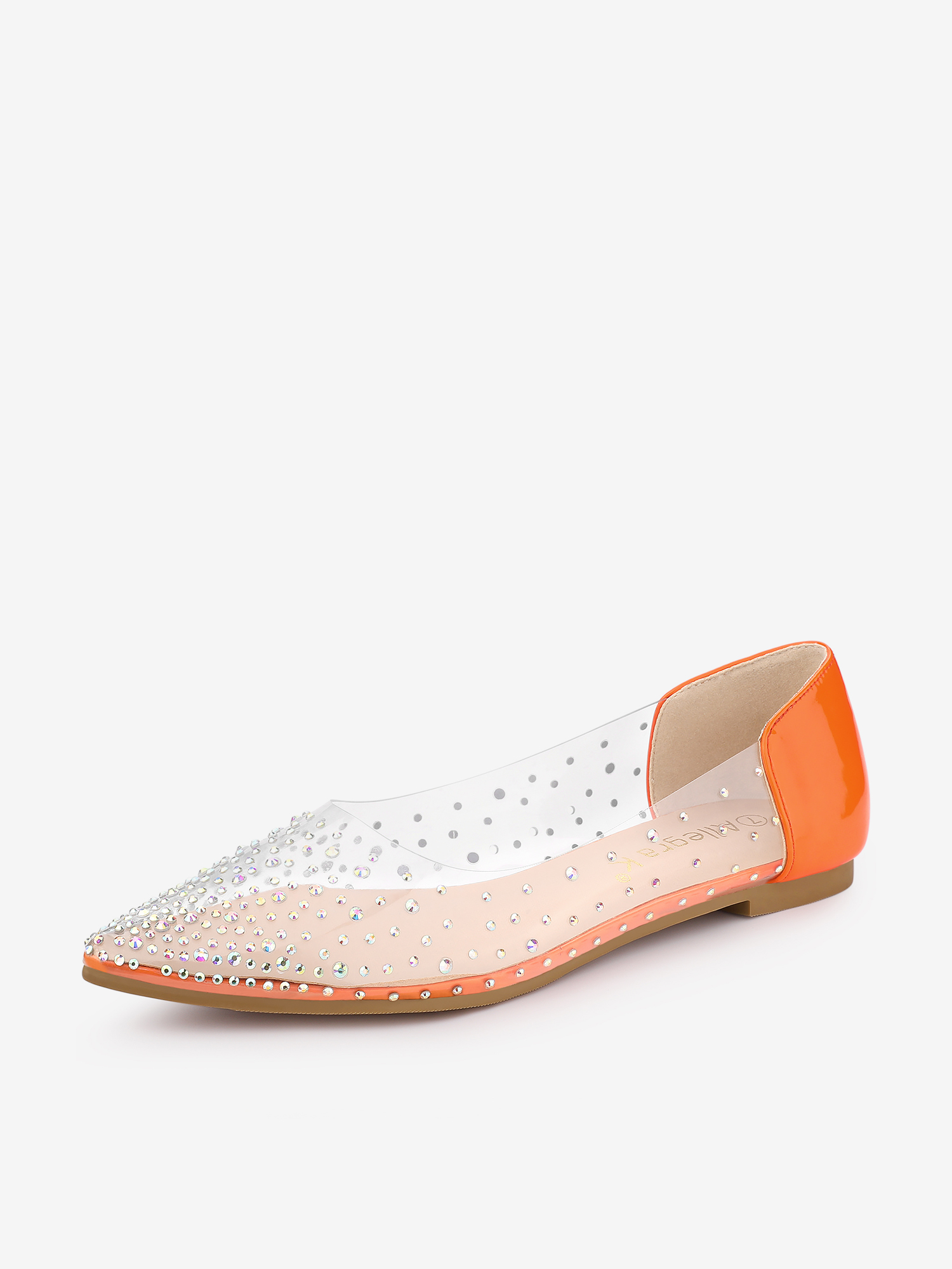 Women's Pointed Toe Clear Rhinestone Ballet Flats Orange/7.5