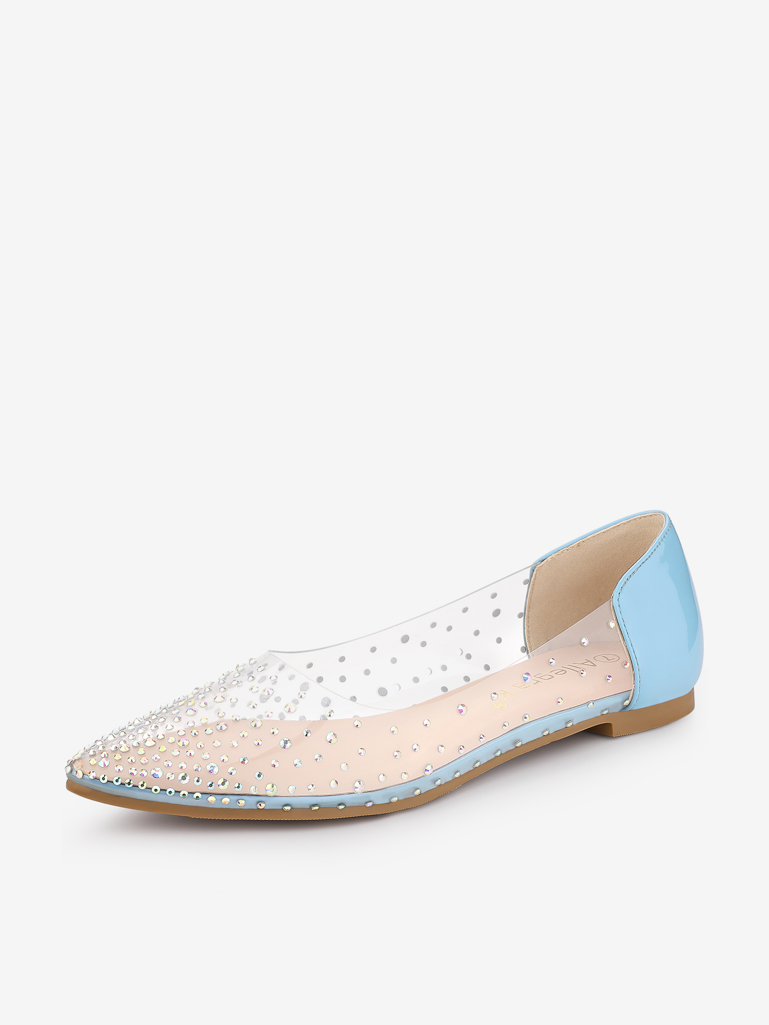 Women's Pointed Toe Clear Rhinestone Ballet Flats Lake Blue/8.5