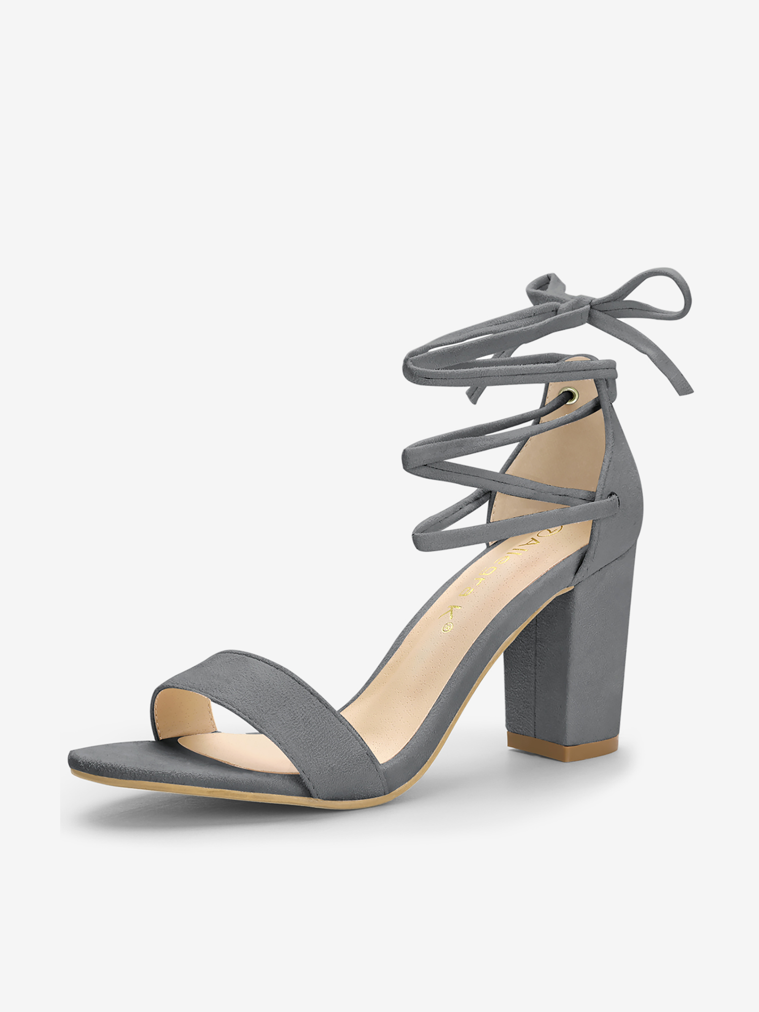 Faux Suede Strappy Chunky High Heel Lace Up Sandals Gray/6.5