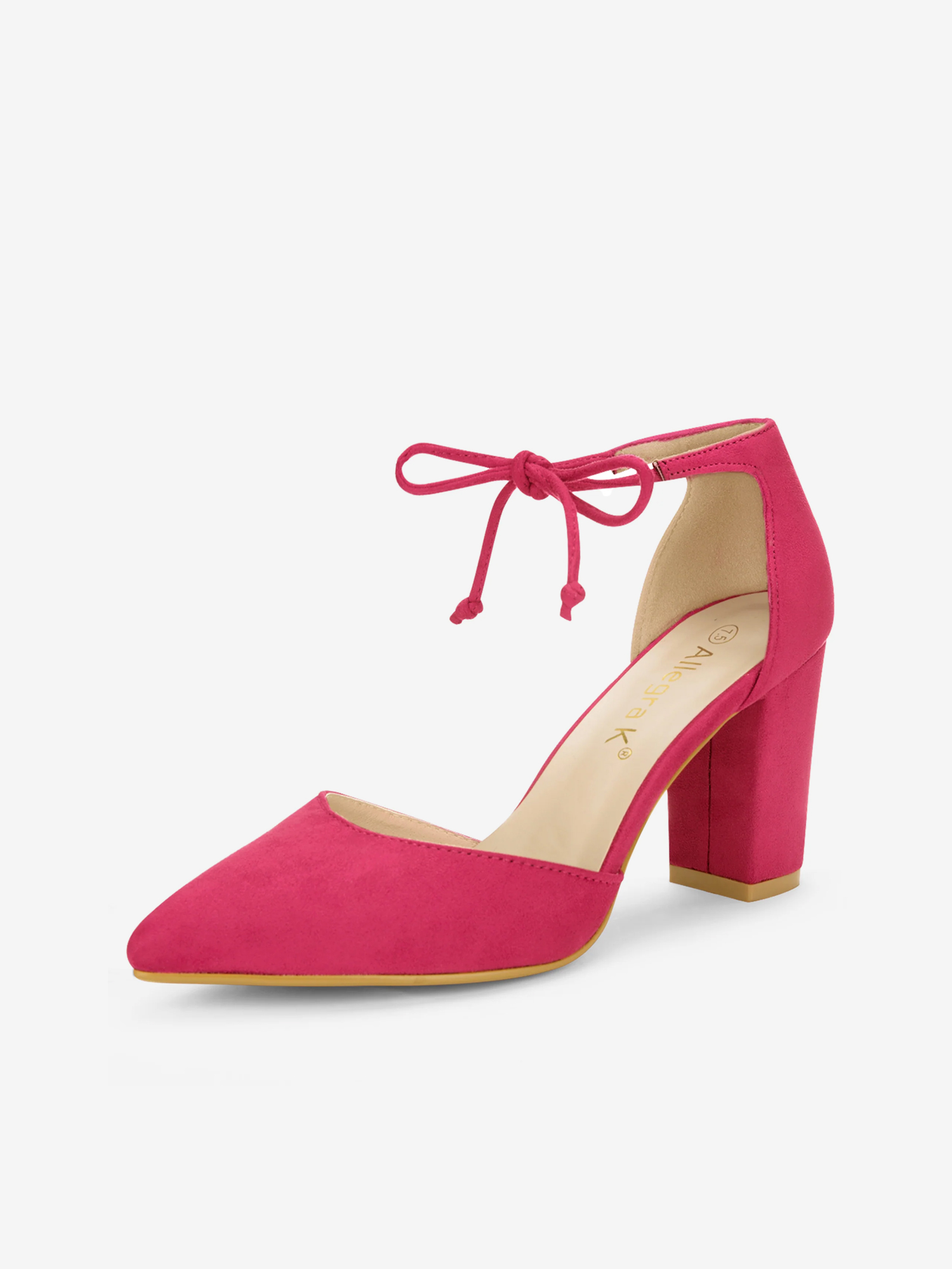 Tapered Straps Ankle Tie Point Toe Chunky Heel Pumps Hot Pink/7.5
