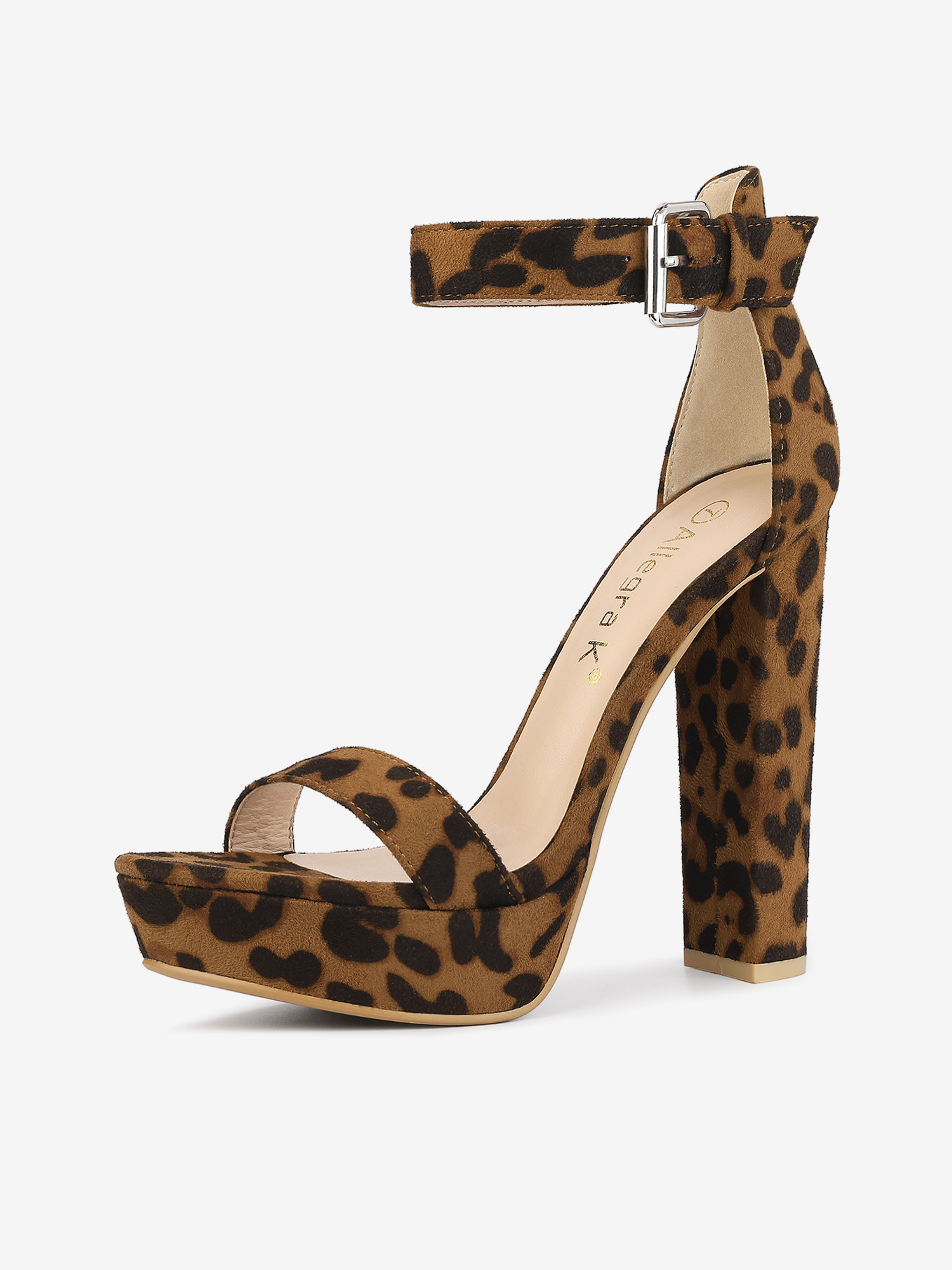 Faux Suede Platform Ankle Strap Chunky High Heel Sandals Leopard/9.5