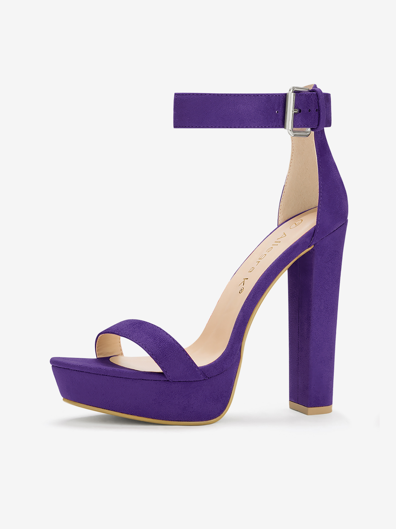 Faux Suede Platform Ankle Strap Chunky High Heel Sandals Purple/7