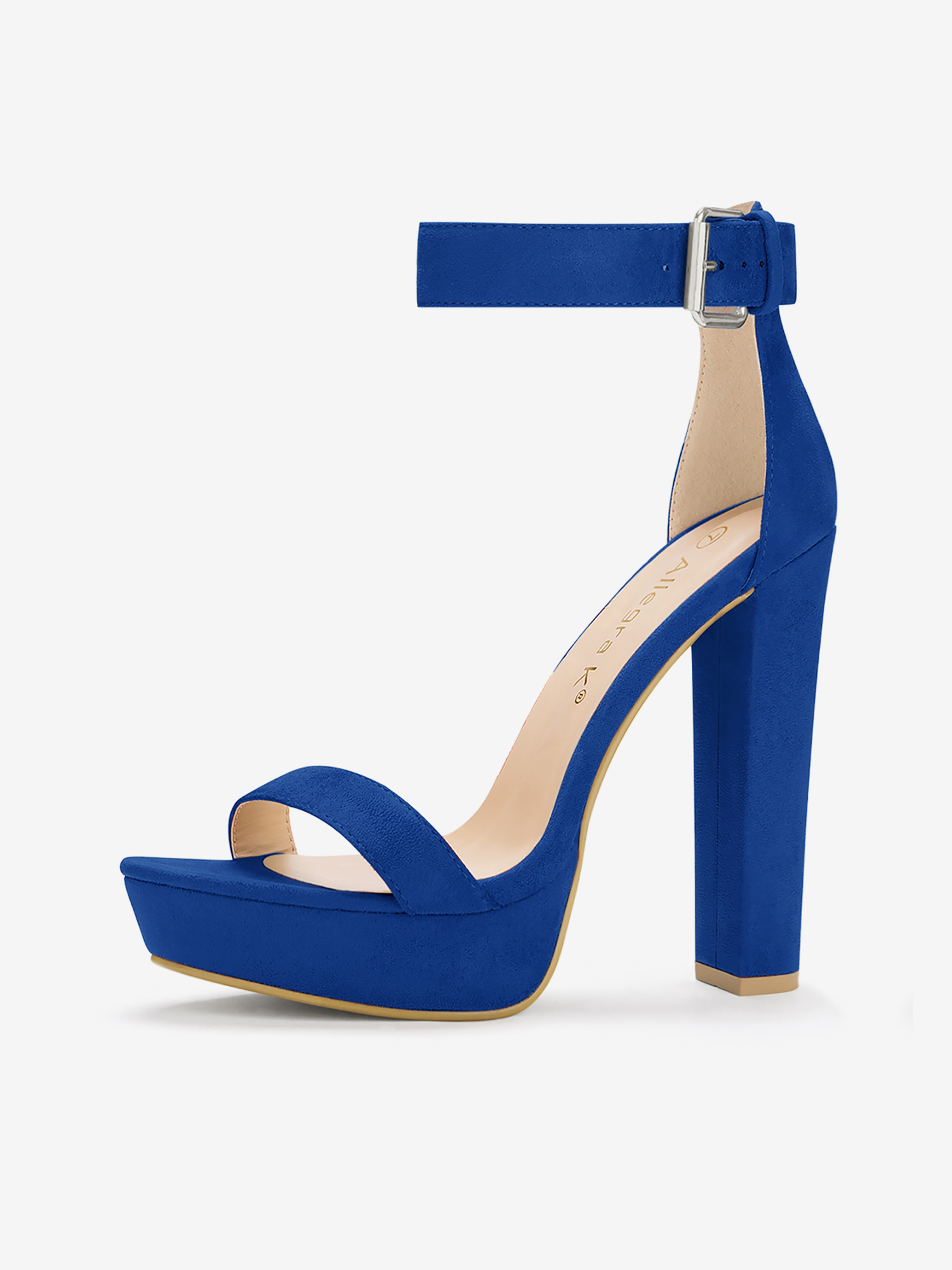 Faux Suede Platform Ankle Strap Chunky High Heel Sandals Deep Blue/8