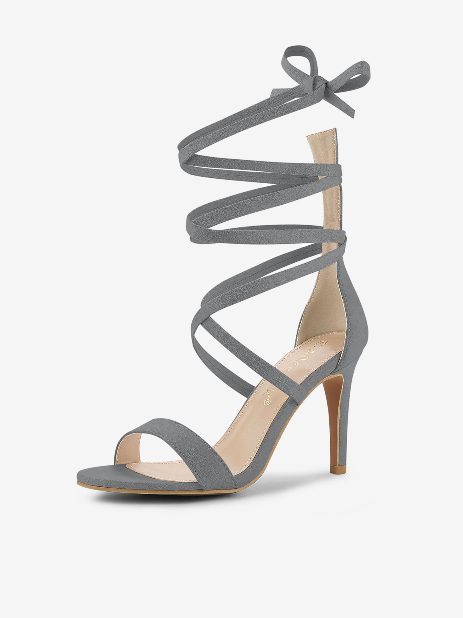 Open Toe Stiletto Heel Lace Up Ankle Strap Sandals Grey/6