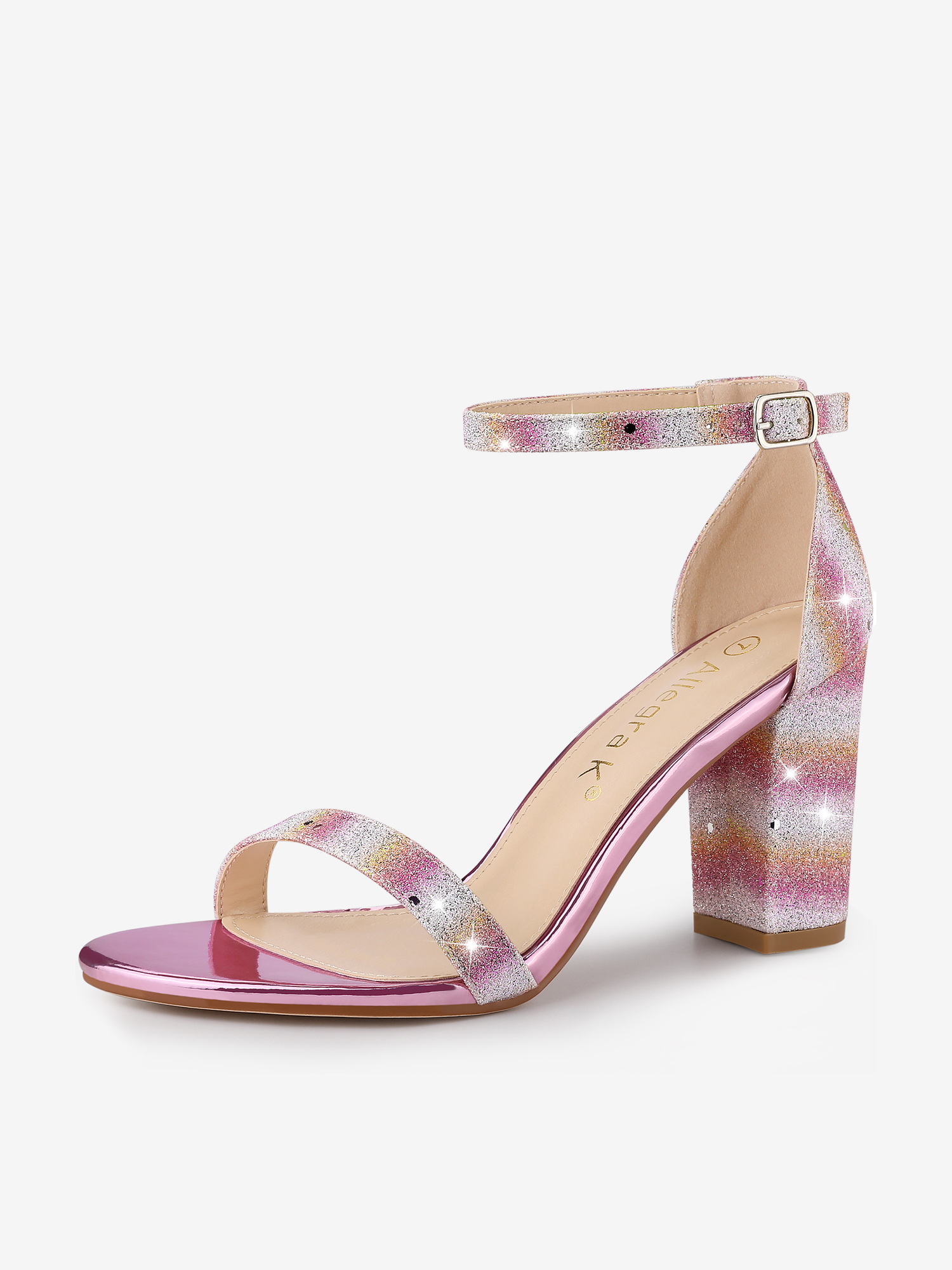 Glitter Ankle Strap Chunky Heel Sandals Multi/8.5