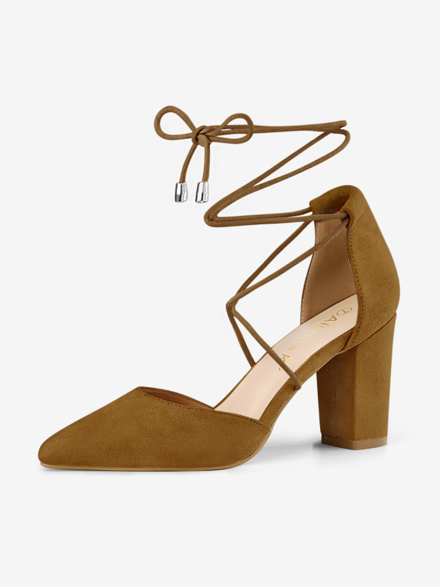 Pointed Toe Chunky Heel Lace Up Sandals Pumps Brown/8.5