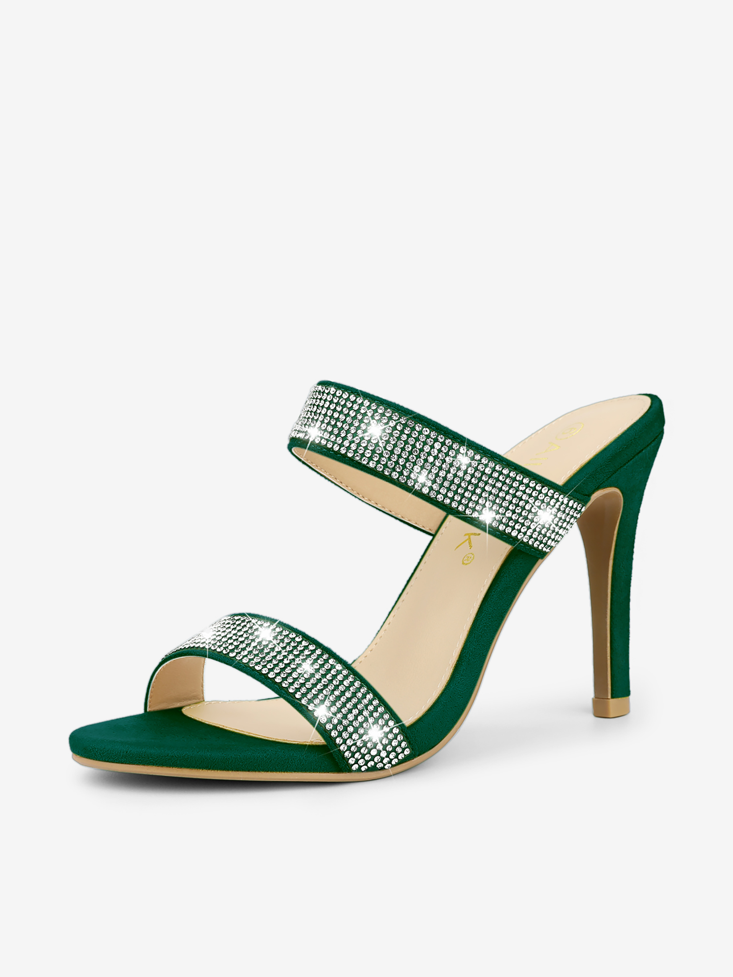 Open Toe Stiletto Heel Rhinestone Mules Summer Sandals Emerald Green/10