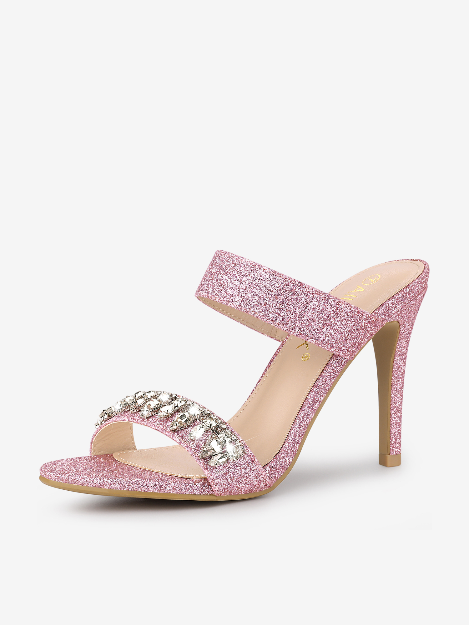 Open Toe Glitter Rhinestone Decor Stiletto Heel Sandals Pink/7