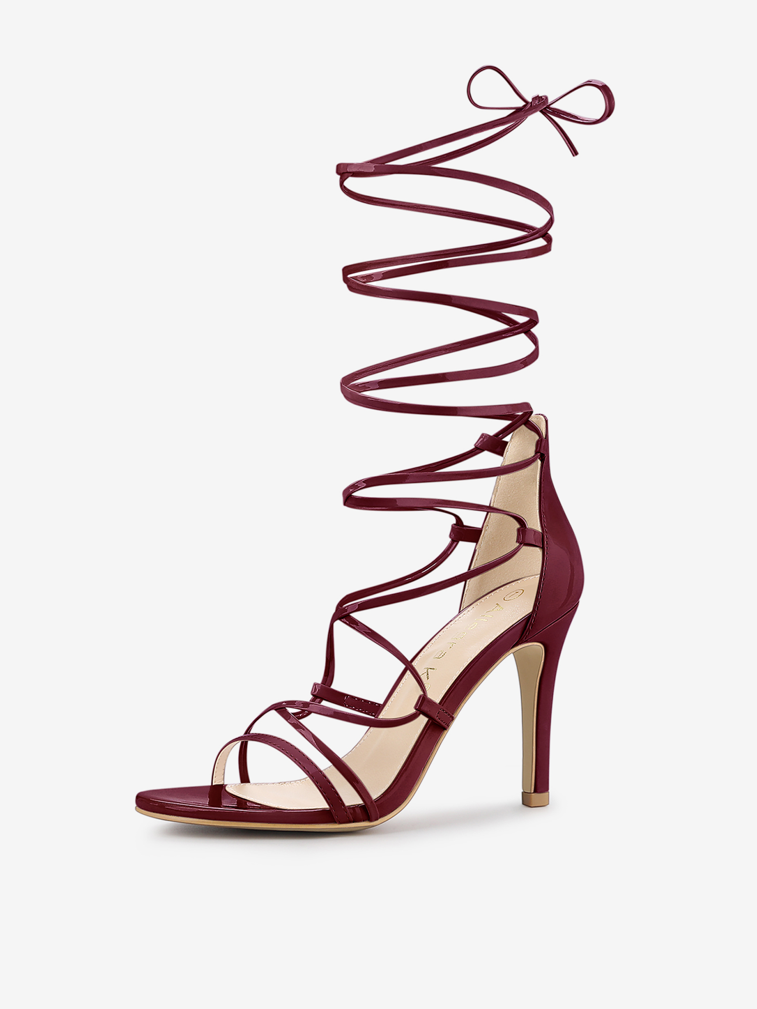 Strappy Straps Lace Up Stiletto Heel Sandals Burgundy/10