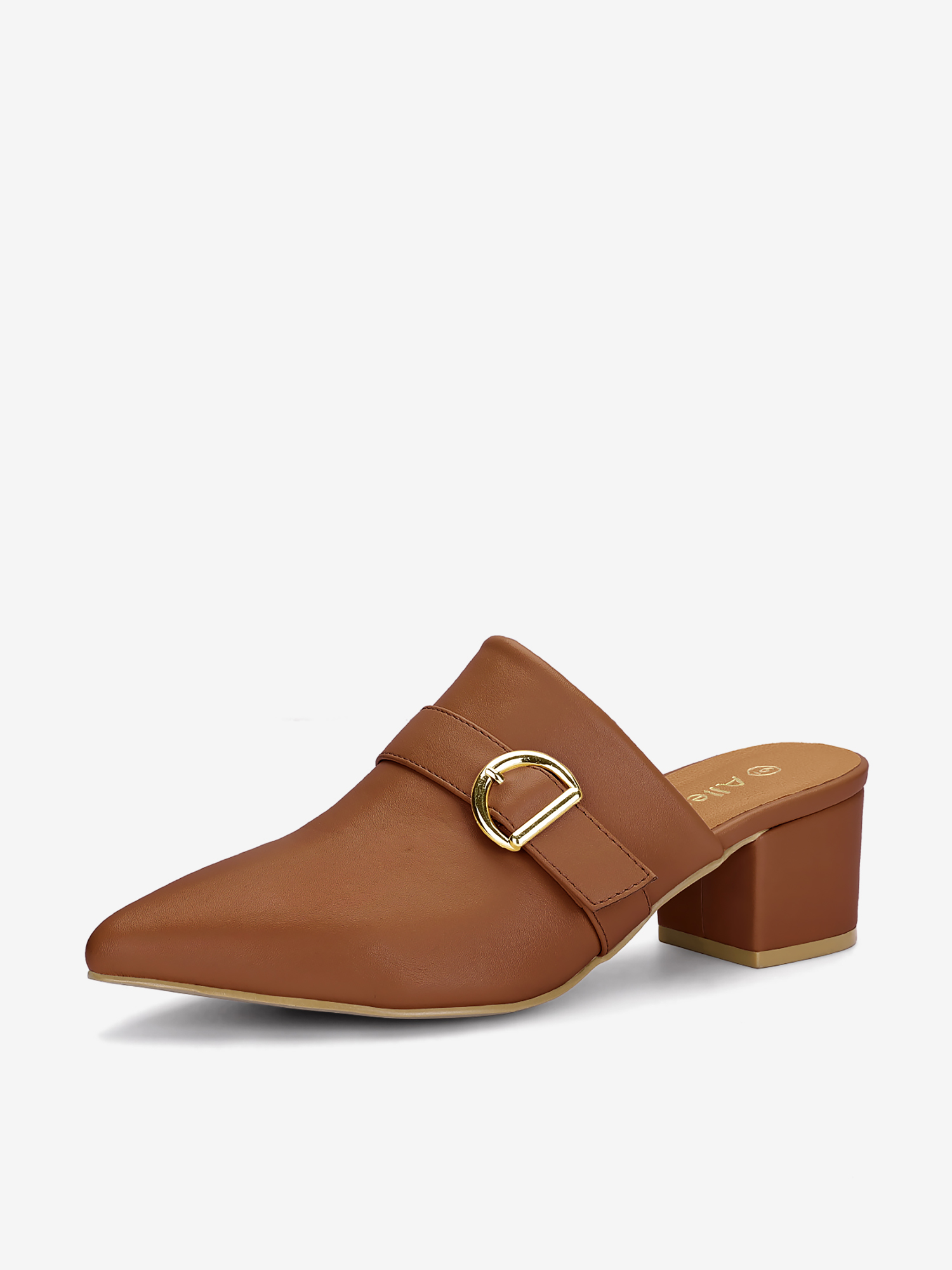 Pointed Toe Slip on Block Heel Sandals Mules Brown/8