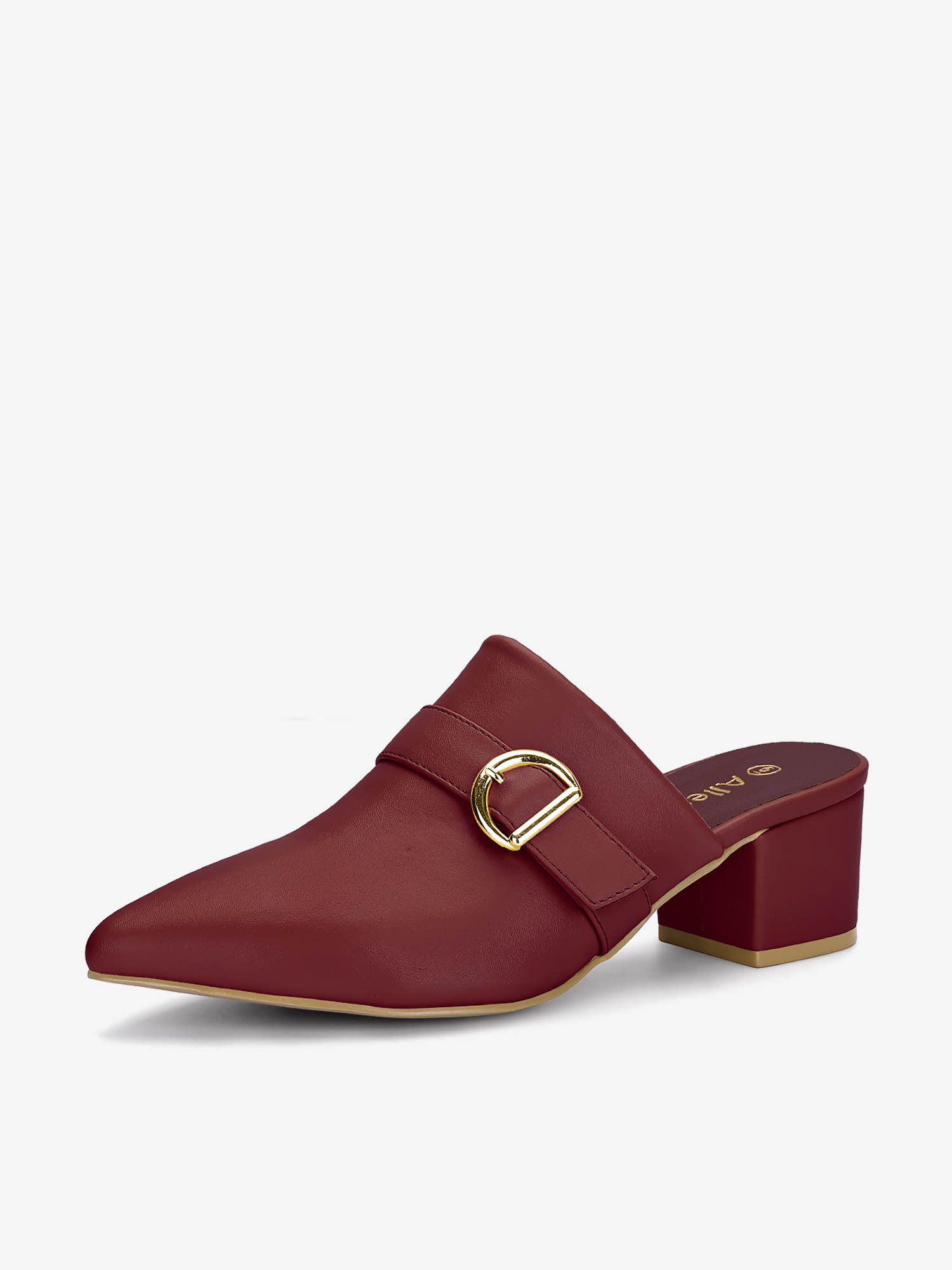Pointed Toe Slip on Block Heel Sandals Mules Burgundy/10