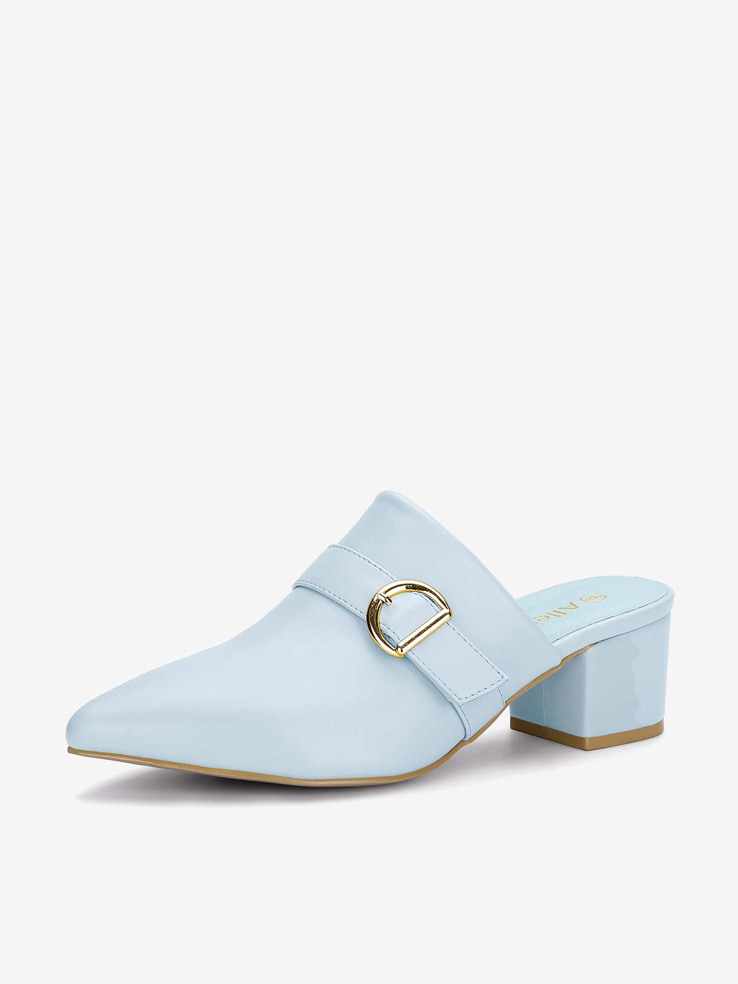 Pointed Toe Slip on Block Heel Sandals Mules Sky Blue/7