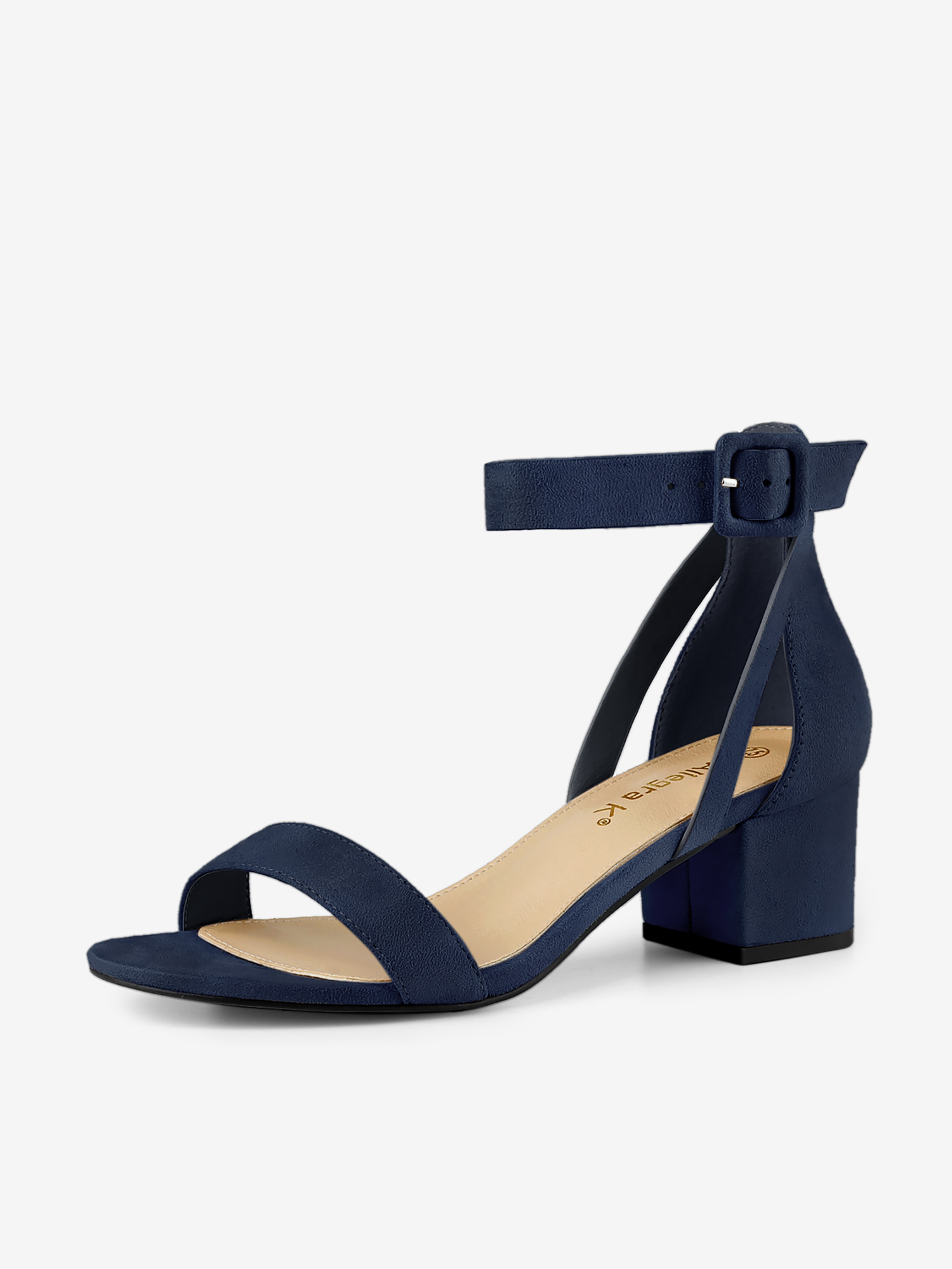 Faux Suede Ankle Strap Block Low Heel Sandals Navy Blue/8