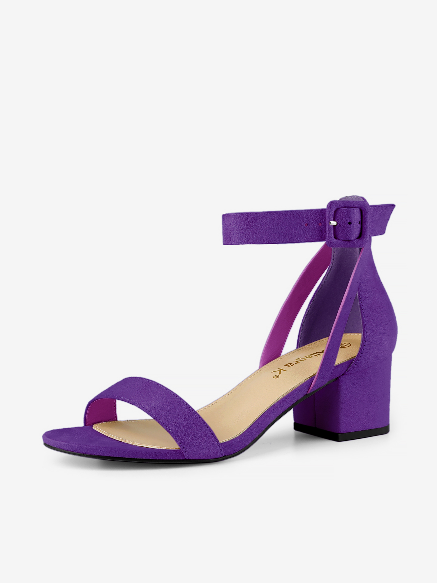 Faux Suede Ankle Strap Block Low Heel Sandals Purple/7.5