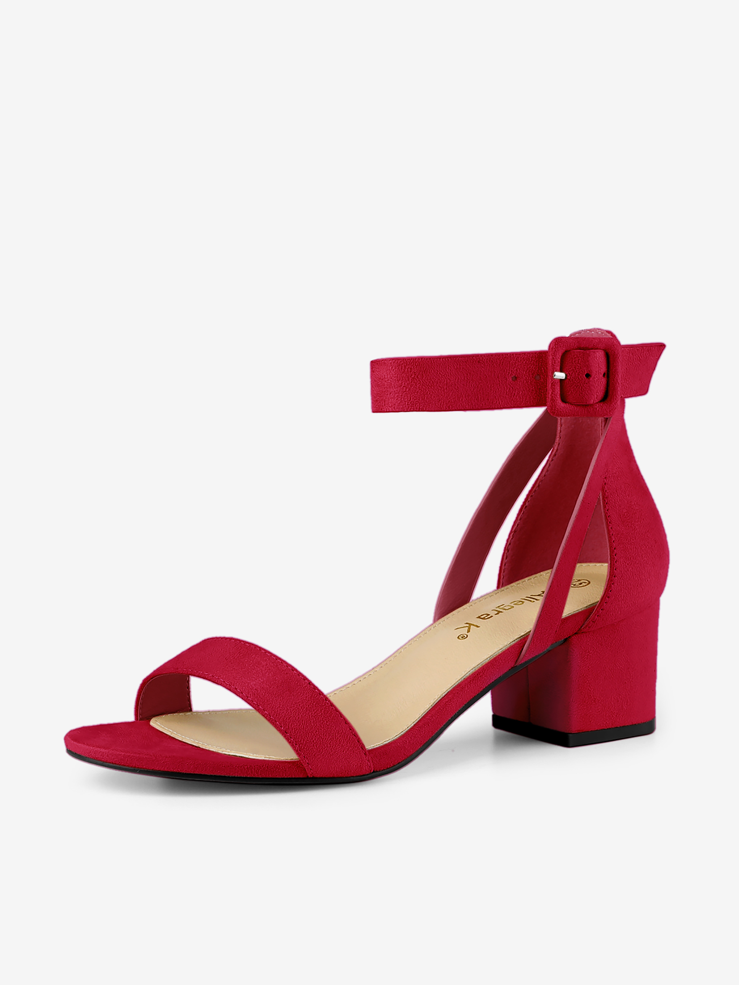 Faux Suede Ankle Strap Block Low Heel Sandals Red/8