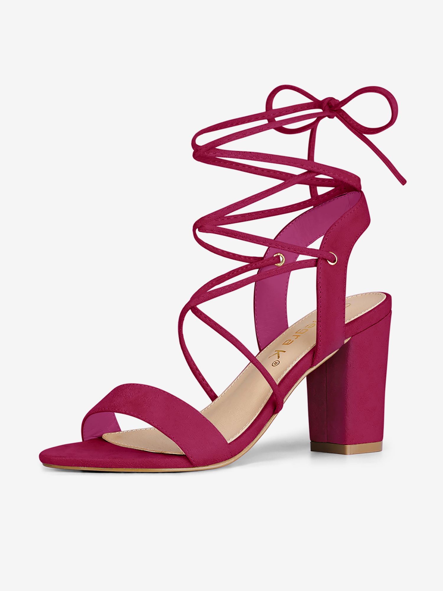 Open Toe Ankle Lace Up Block High Heel Sandals Hot Pink/9