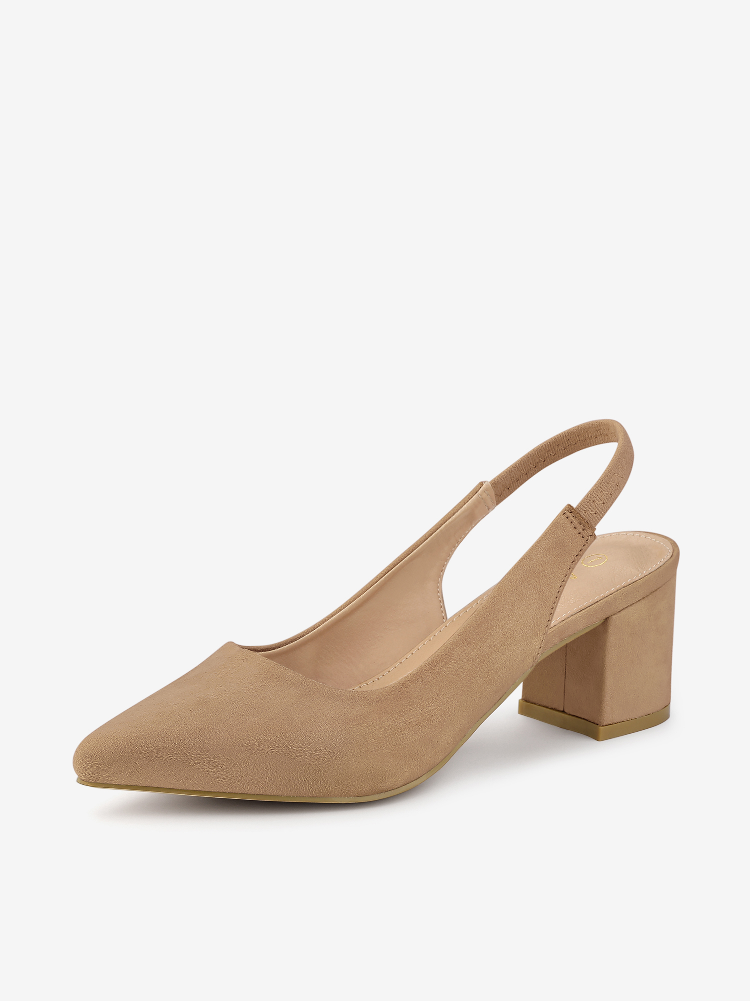 Allegra – Faux Suede Pointed Toe Block Heel Slingback Pumps Nude/7.5
