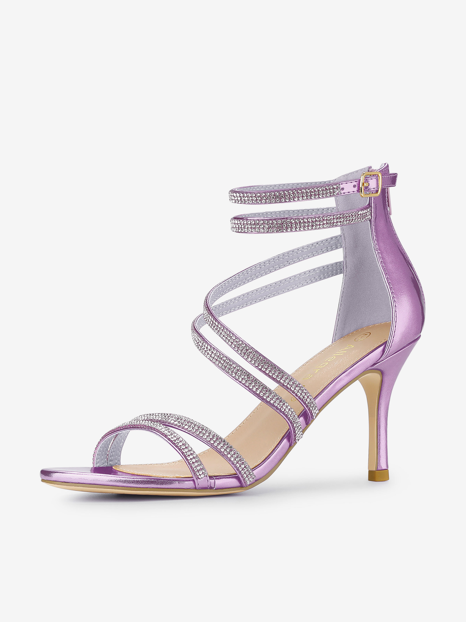Ankle Strap Rhinestone Stiletto Heel Sandals Taro Purple/9