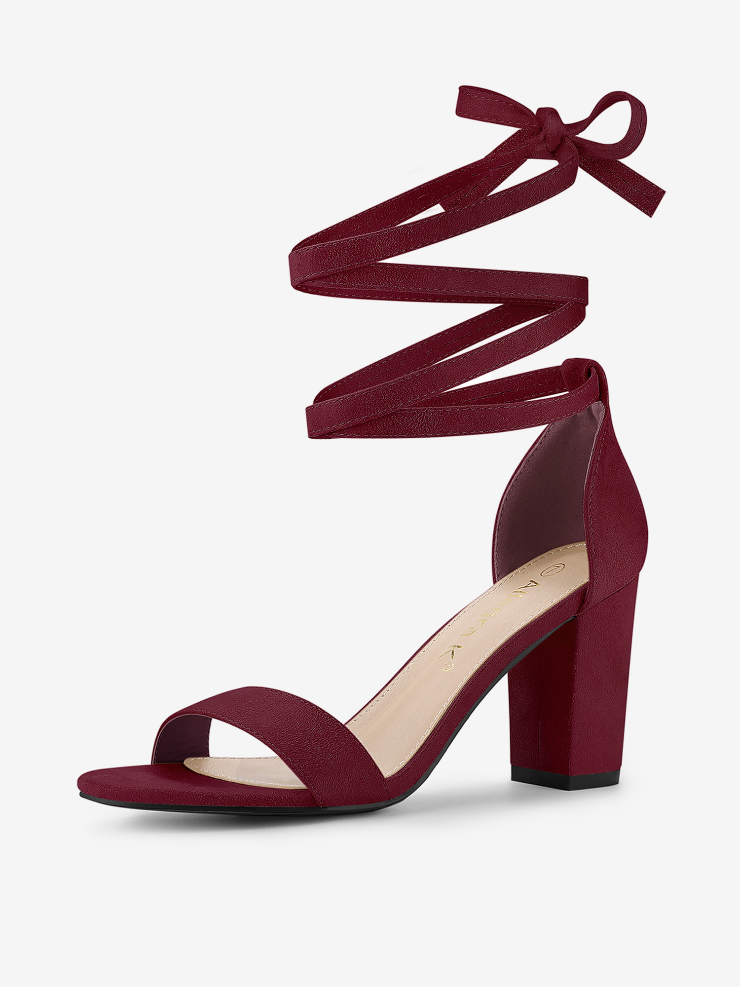 Lace Up and Ankle Strap Chunky Heel Sandals Burgundy/11