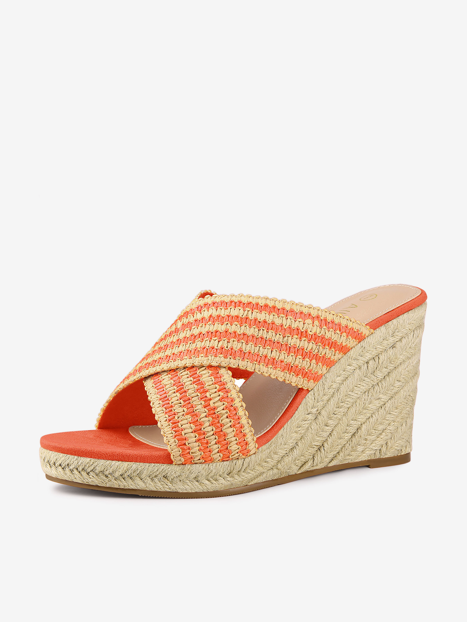 Open Toe Crisscross Straps Espadrilles Slide Wedge Sandals Orange/8.5