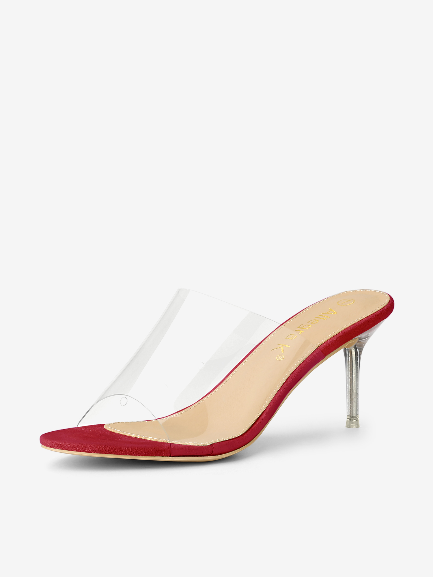Clear Strap Open Toe Slip On Stiletto Heel Slide Sandals Red/6