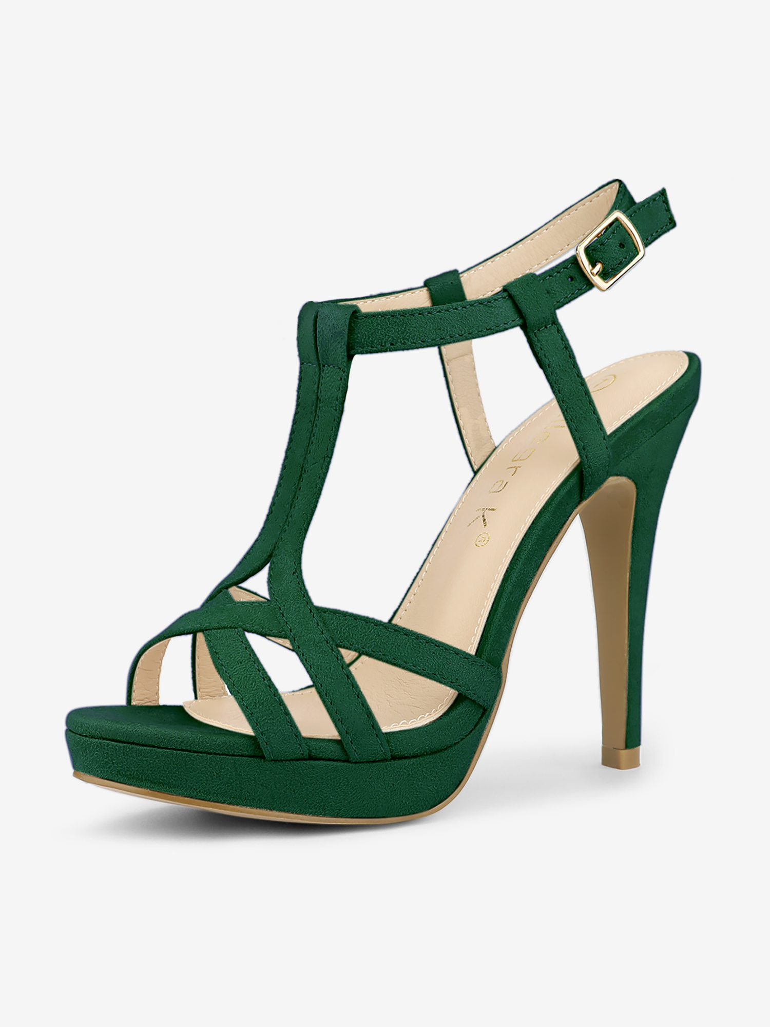 T Strap Slingback Platform Stiletto Heel Sandals Emerald Green/6