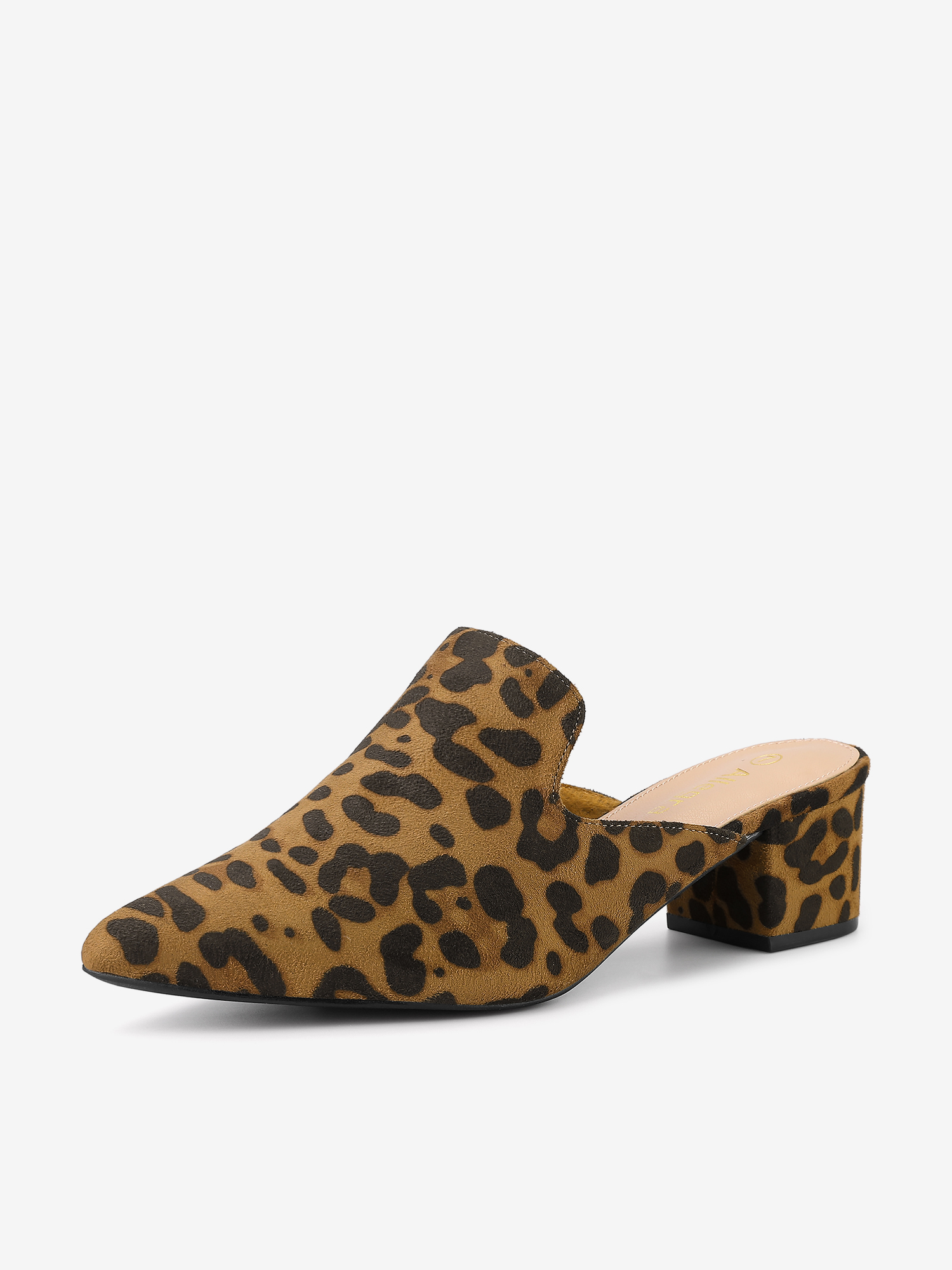 Women's Slip on Pointed Toe Chunky Heels Slide Mules Leopard/6