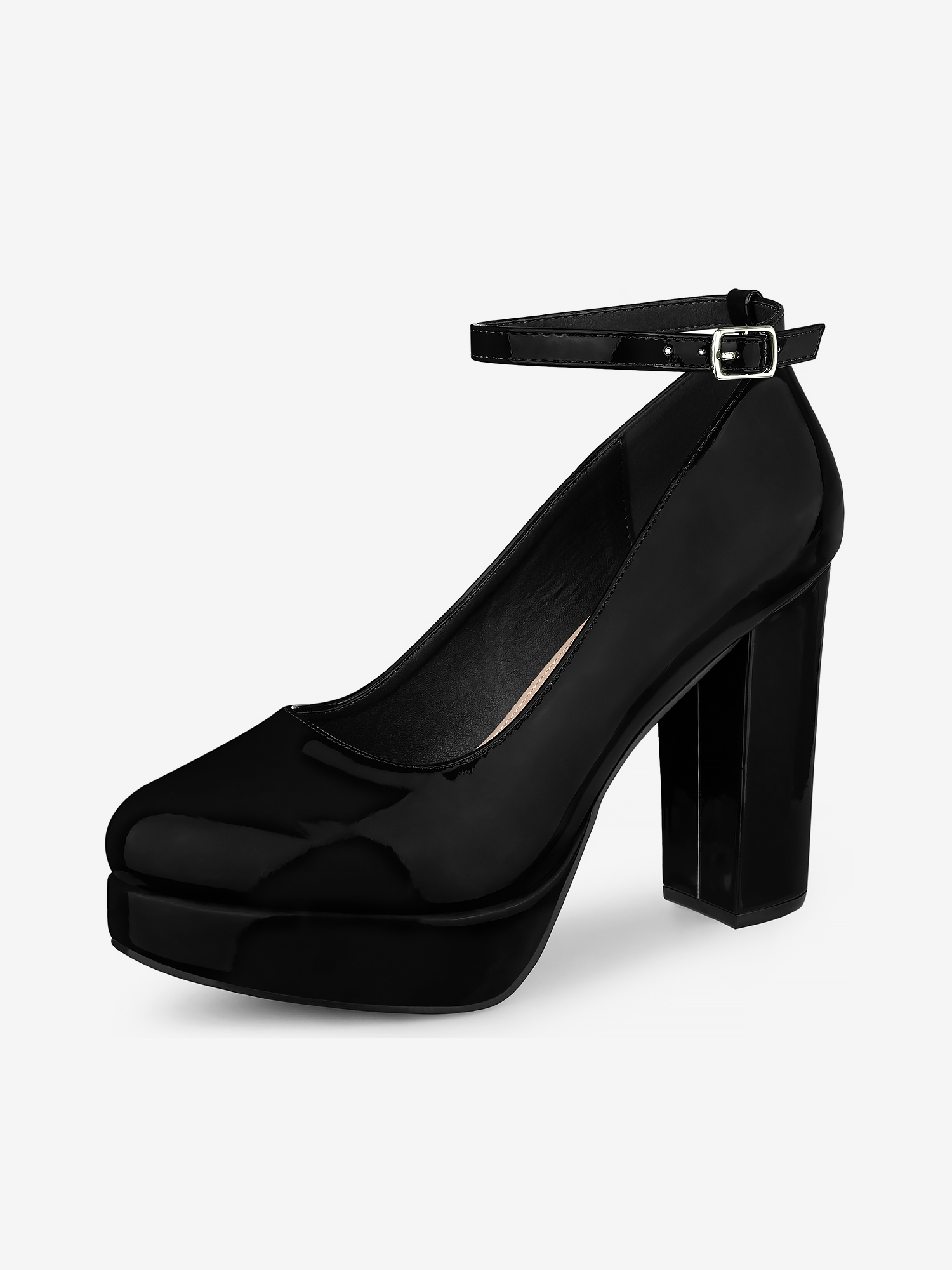Allegra – Platform Ankle Strap Chunky Heel Mary Janes Pumps Black/9