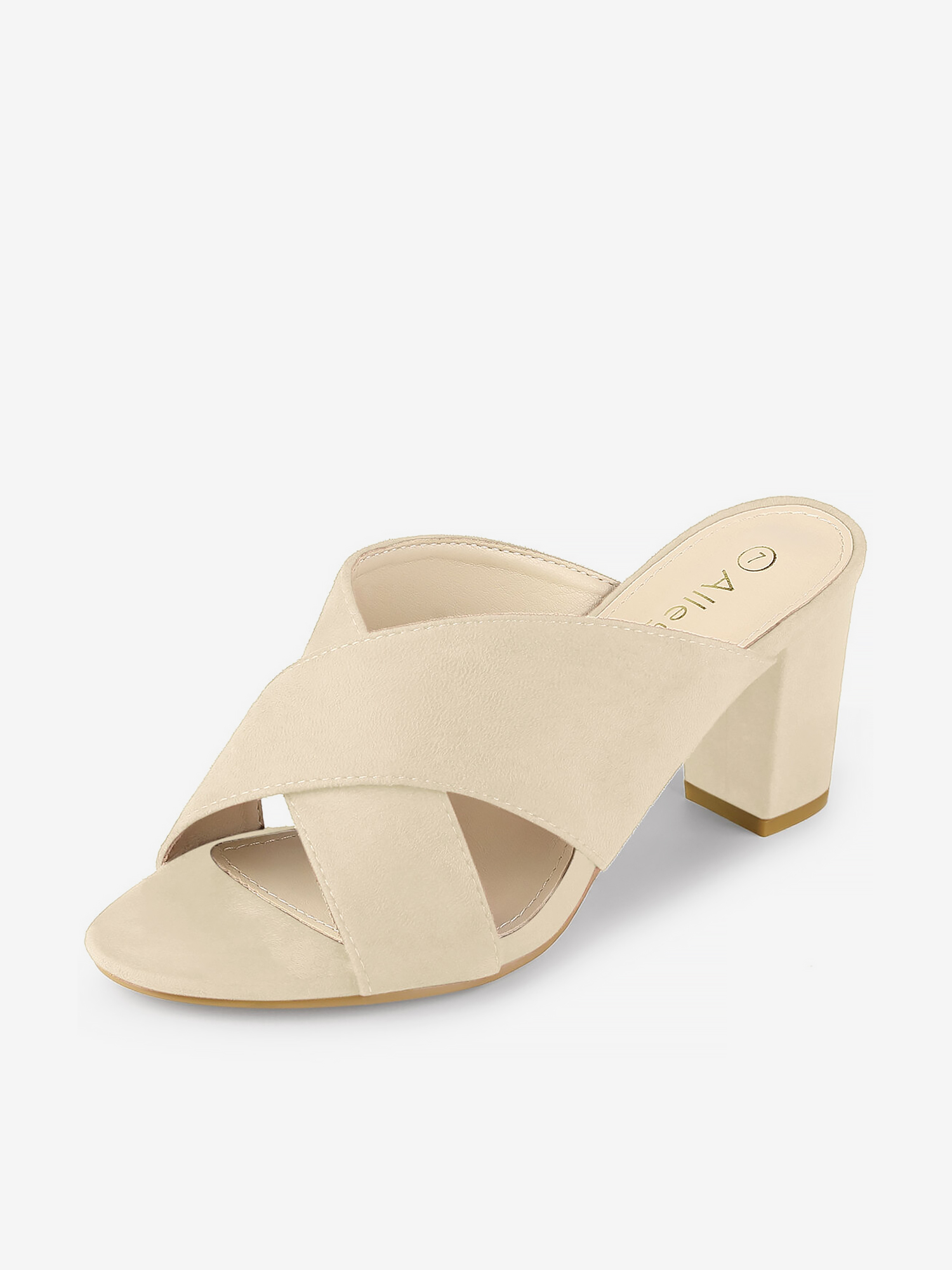 Crisscross Strap Block Heel Slide Sandals Beige/8.5