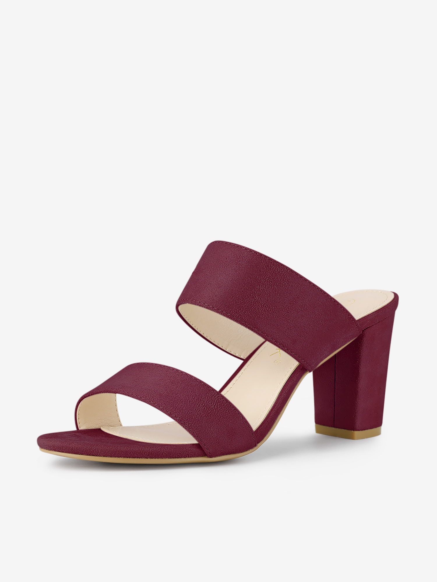 Opened Toe Block Heel Slide Sandals Burgundy/7