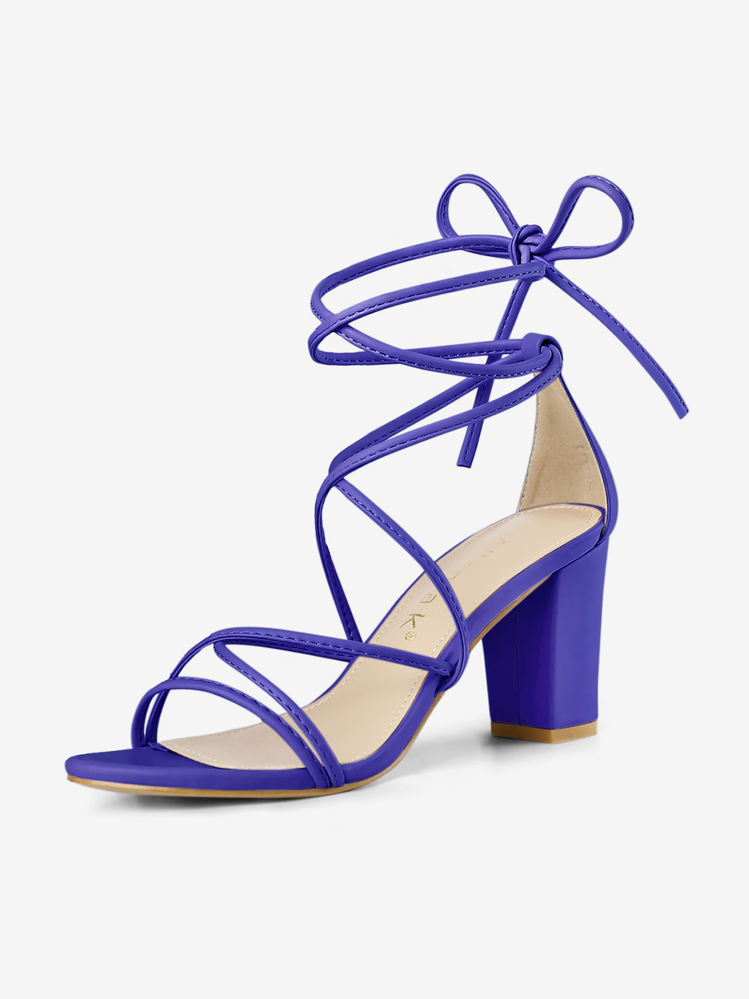 Lace Up Strappy Straps Chunky Heel Sandals Dark Blue/7.5