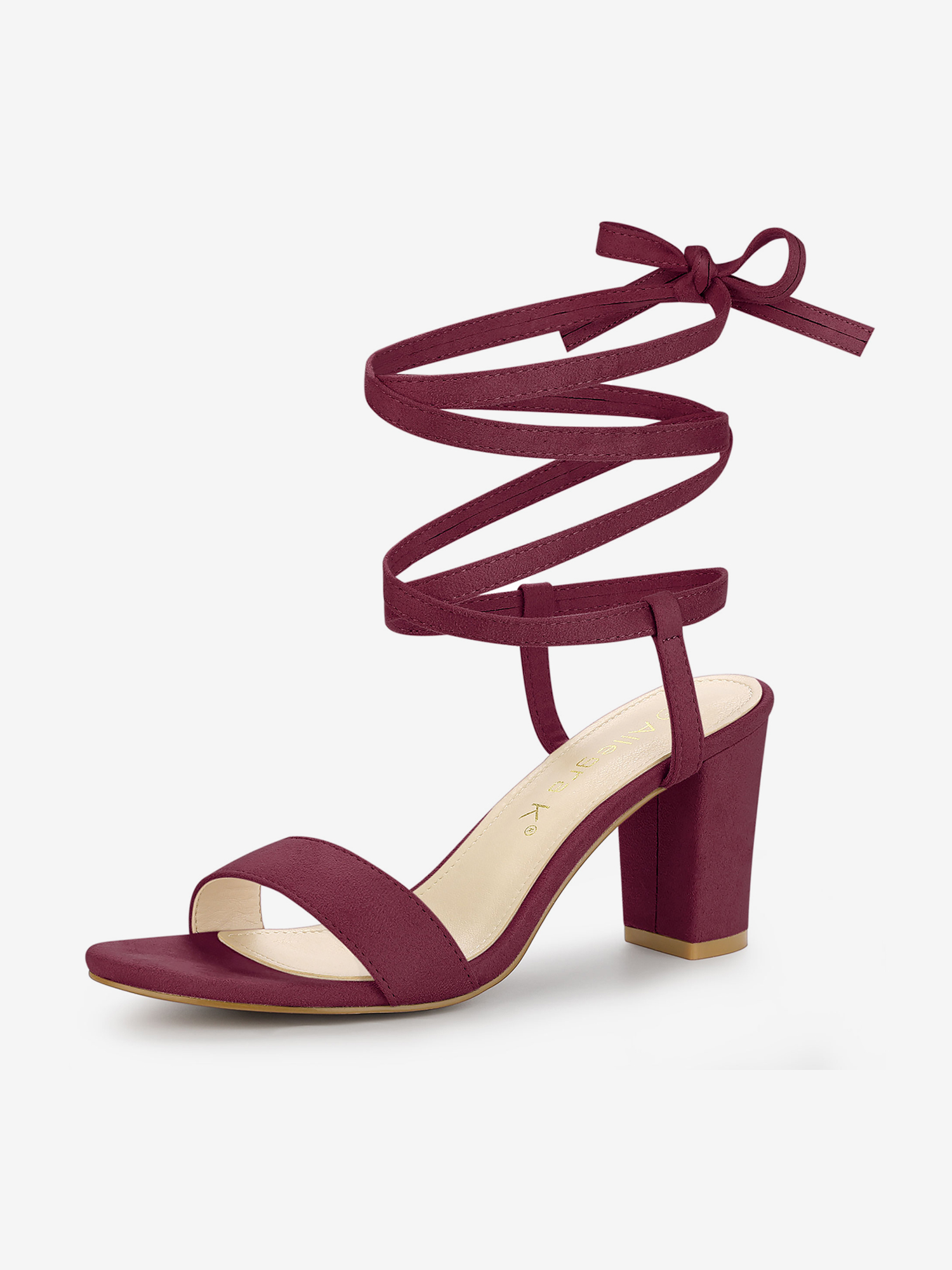 Faux Suede Lace Up Chunky Heel Slingback Sandals Burgundy/5.5