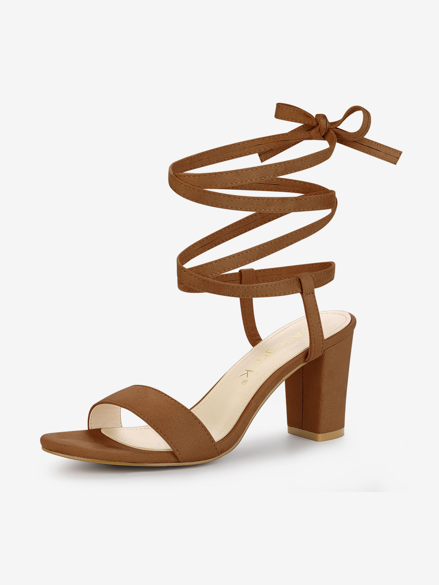 Faux Suede Lace Up Chunky Heel Slingback Sandals Brown/9.5