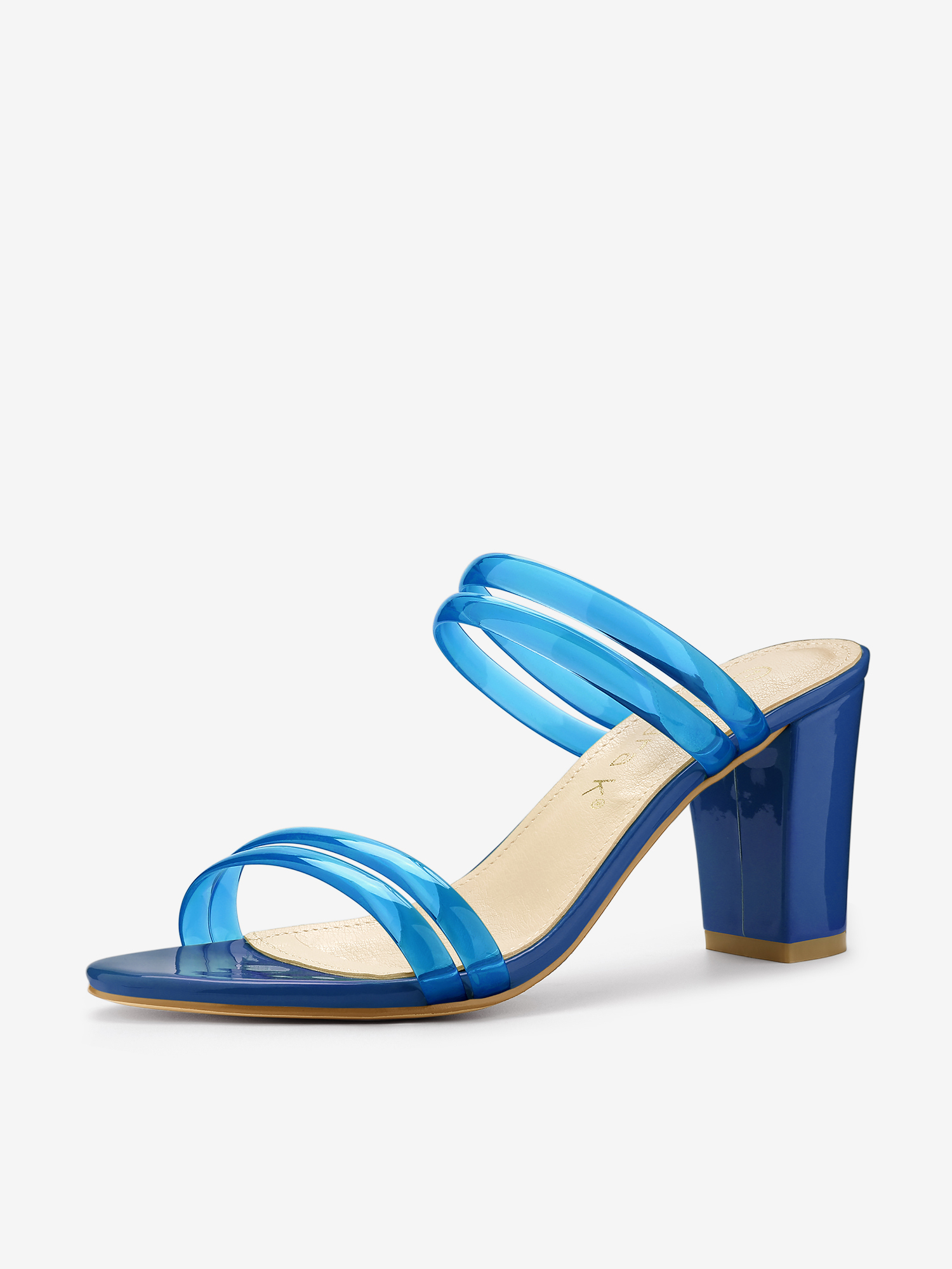 TPU Clear Strappy Slide Mule Block Heel Sandal Blue/9.5