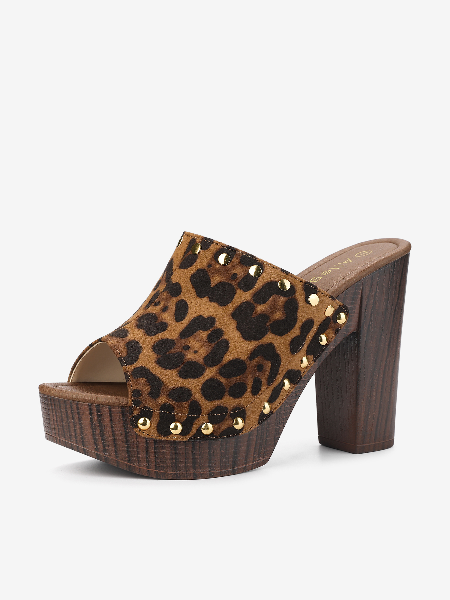 Open Toe Platform Block Heel Slides Sandals Leopard/7