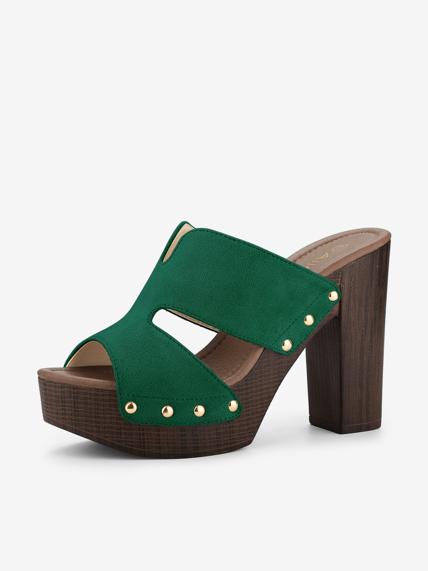 Faux Suede Platform High Block Heel Slides Sandals Green/6.5