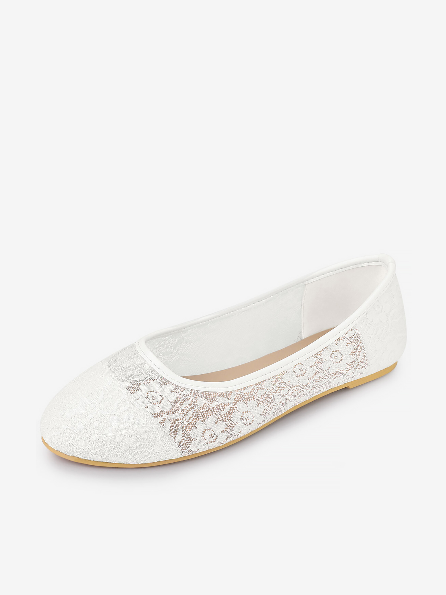 Women's Lace Mesh Floral Round Toe Slip on Breathable Ballet Flats White/10