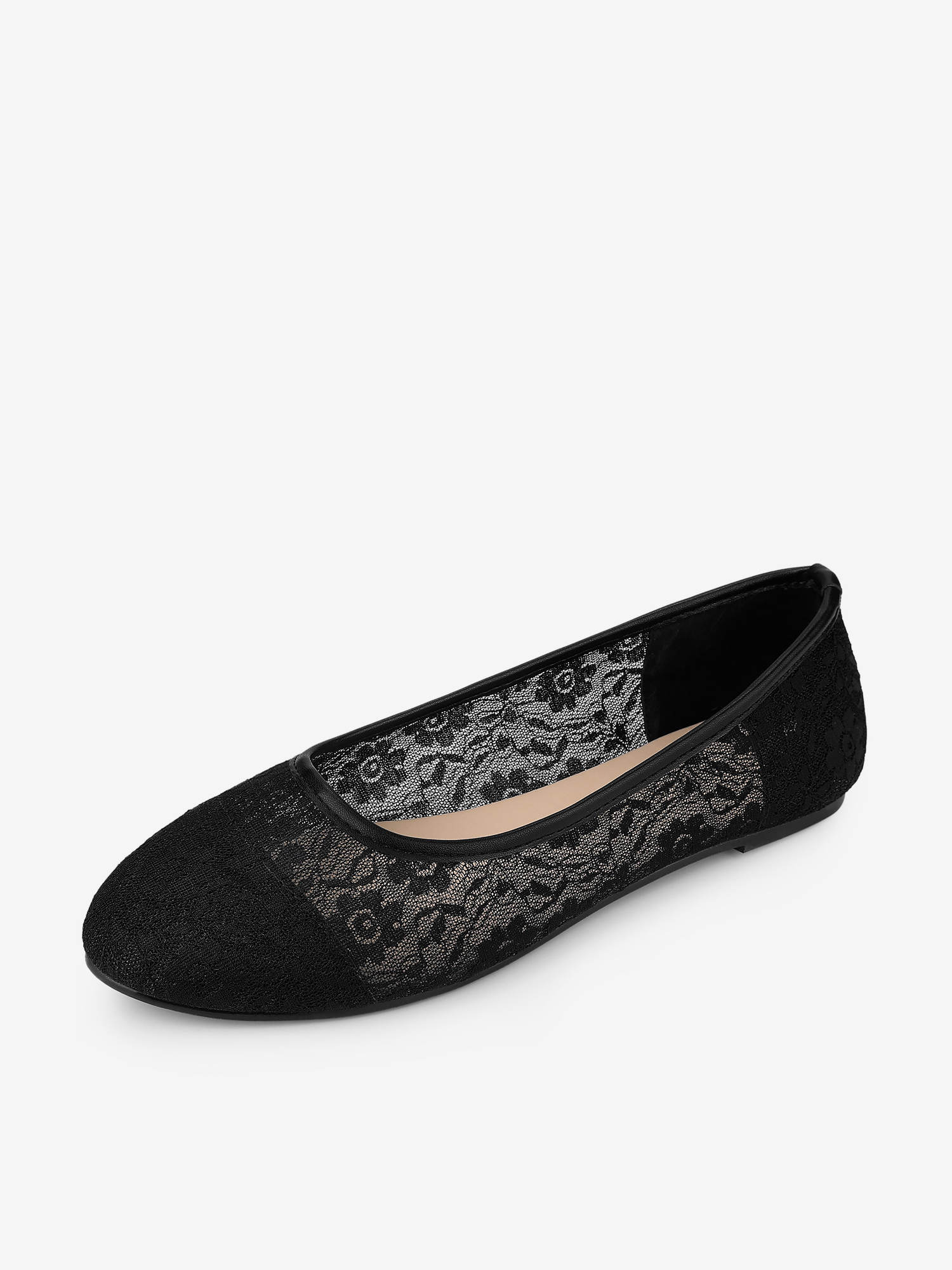 Women's Lace Mesh Floral Round Toe Slip on Breathable Ballet Flats Black/10