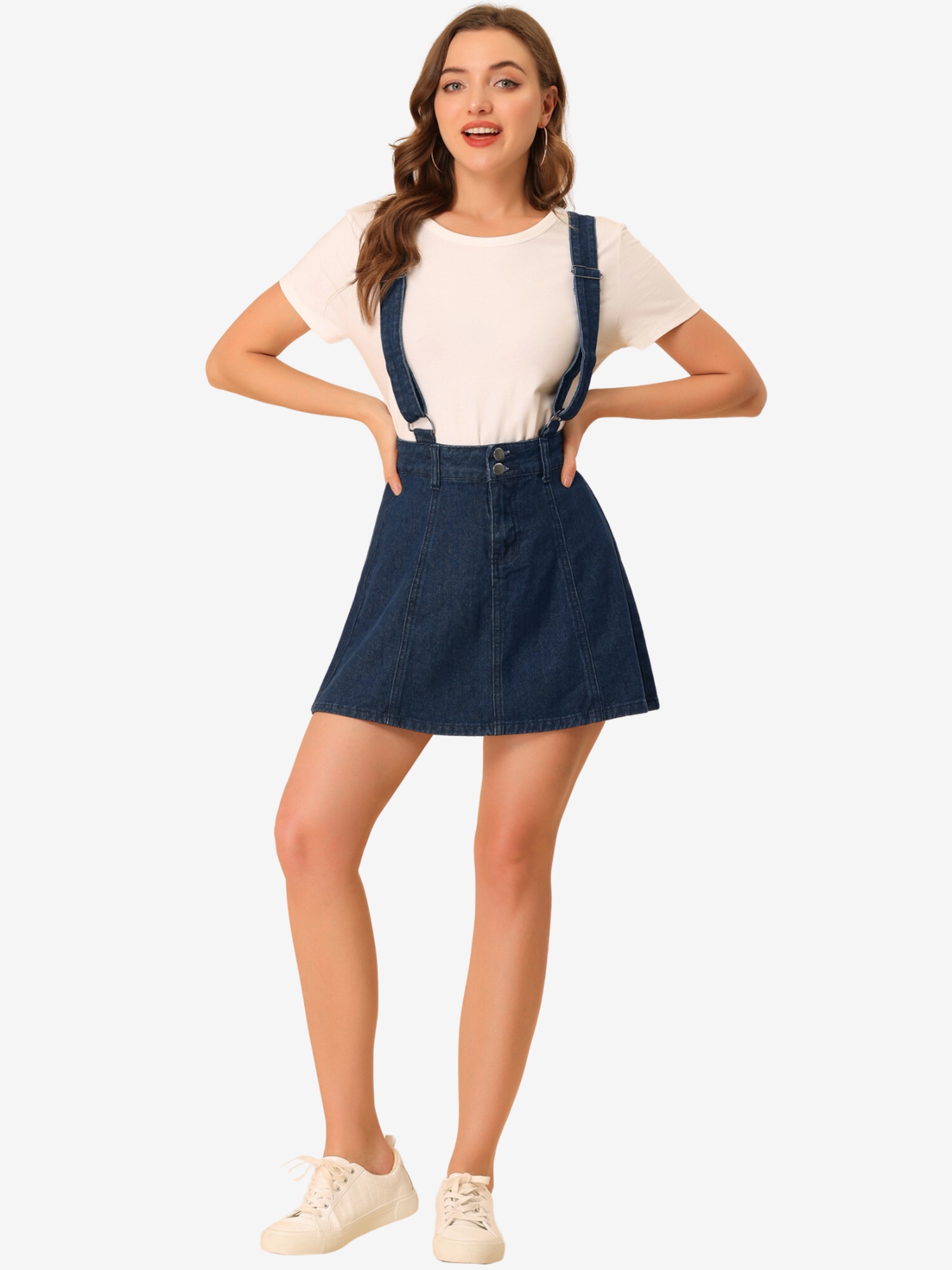 Adjustable Strap Braces Mini Suspender Washed Overall Denim Skirt Dark Blue/XS