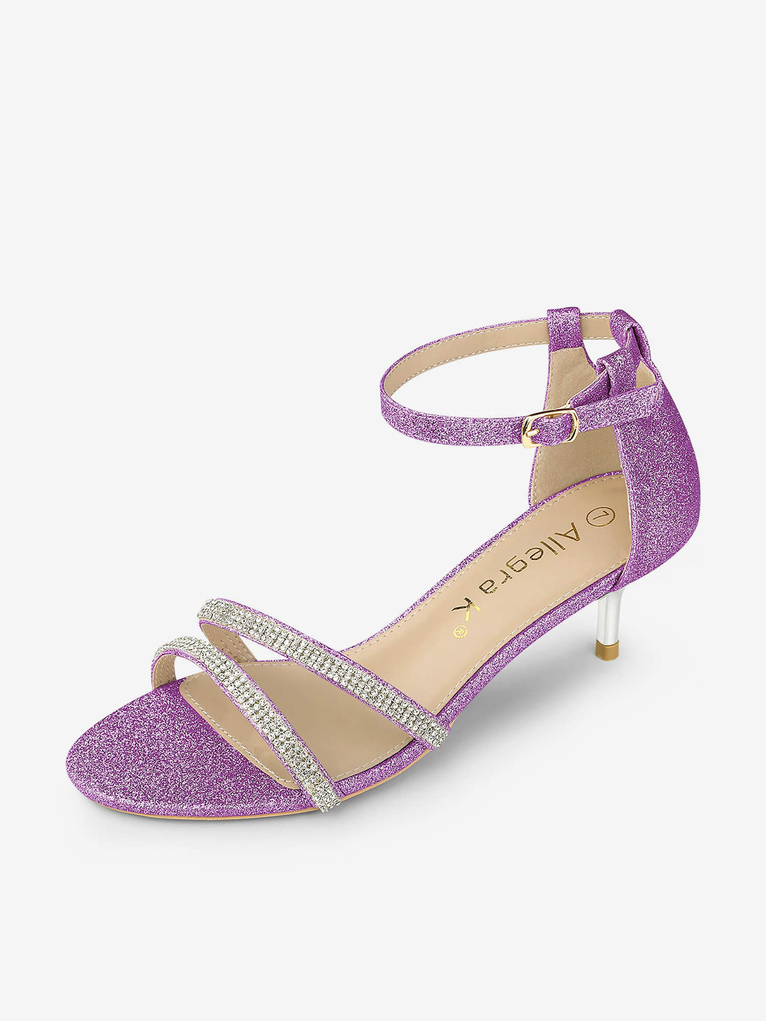 Glitter Stiletto Kitten Heel Buckle Closure Sandals Purple/8.5