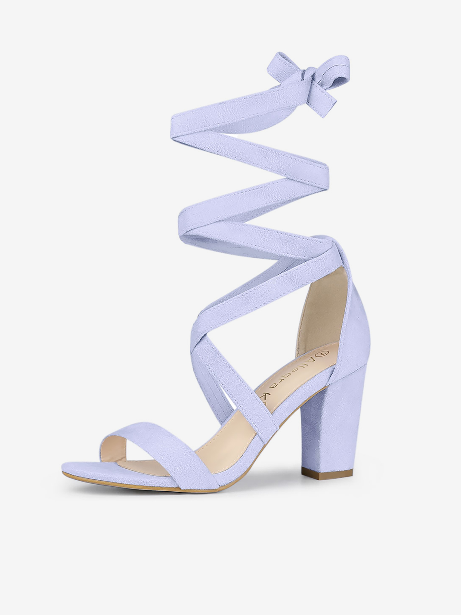 Faux Suede Crisscross Lace Up Block Mid Heel Sandals Light Purple/9