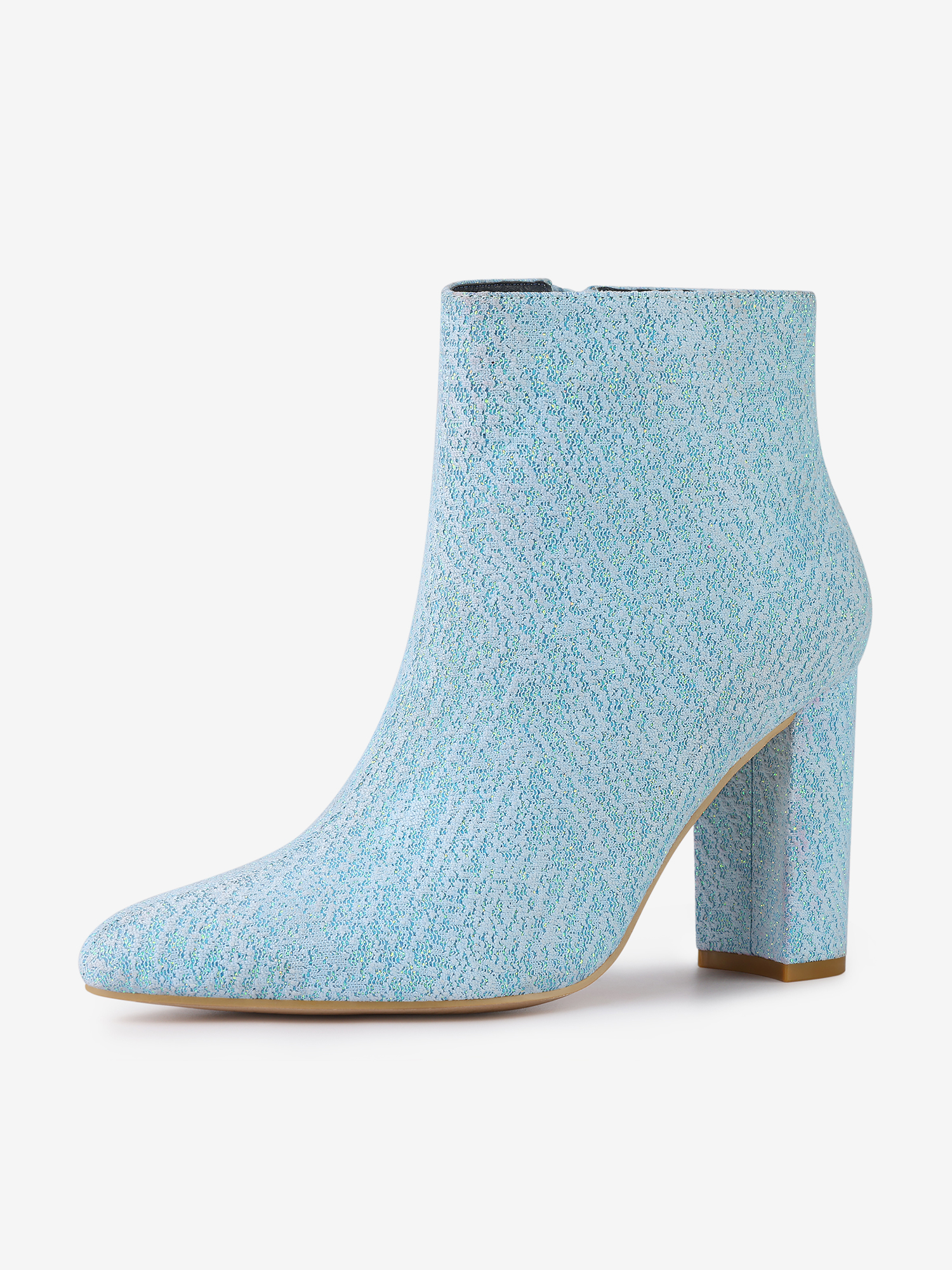 Glitter Pointed Toe Chunky Heel Zipper Ankle Boots Blue/9