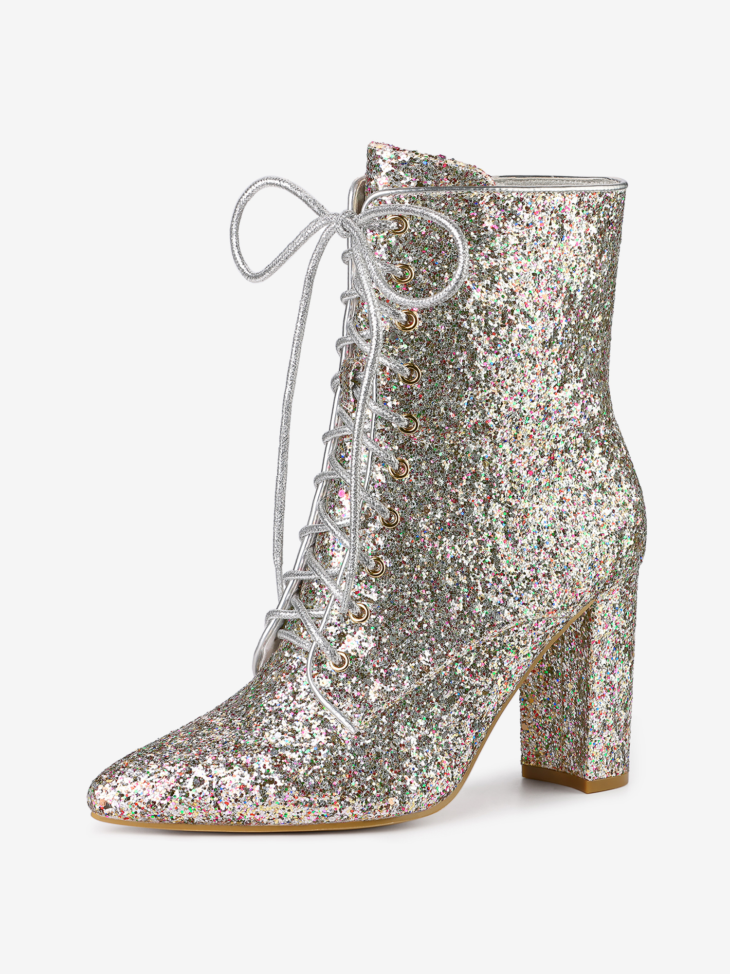 Glitter Pointed Toe Block Heel Halloween Ankle Boots Multi/8