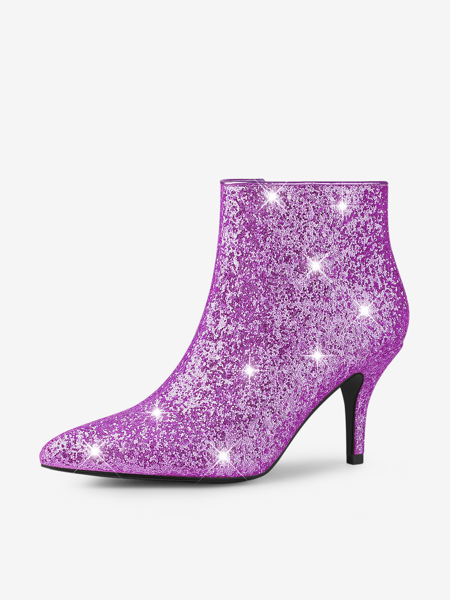 Glitter Pointed Toe Kitten Heel Zipper Ankle Boots Purple/8
