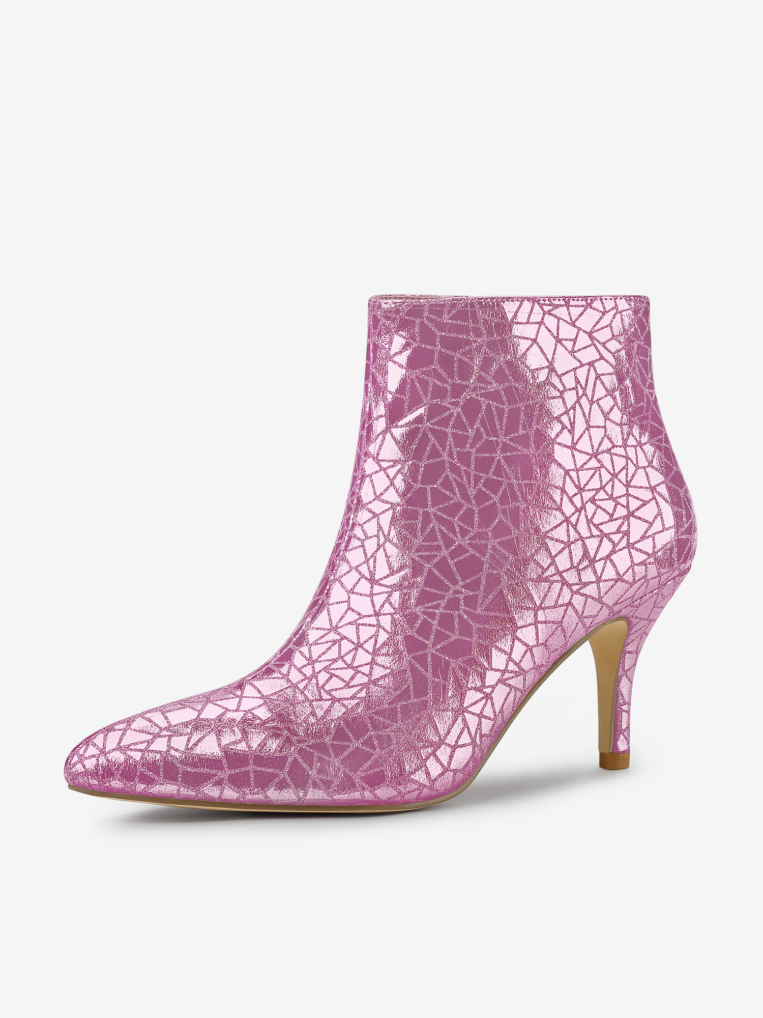 Pointed Toe Sparkly Stiletto Heel Ankle Boots Pink/8