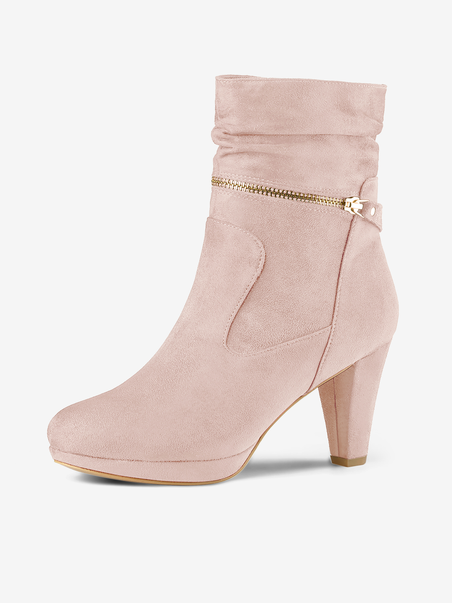 Ankle Zip Platform High Heel Mid Calf Boots DustPink/9.5