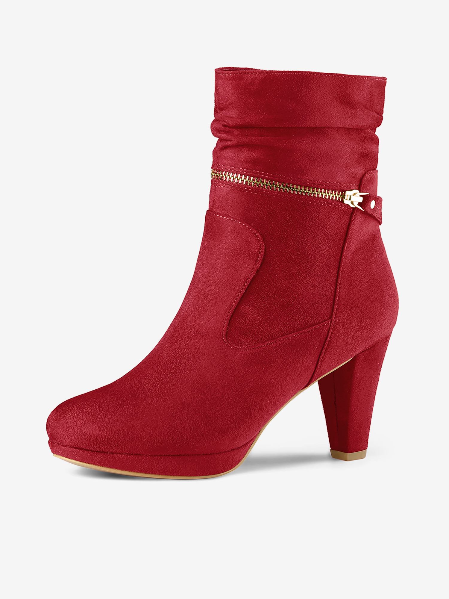 Ankle Zip Platform High Heel Mid Calf Boots Red/9